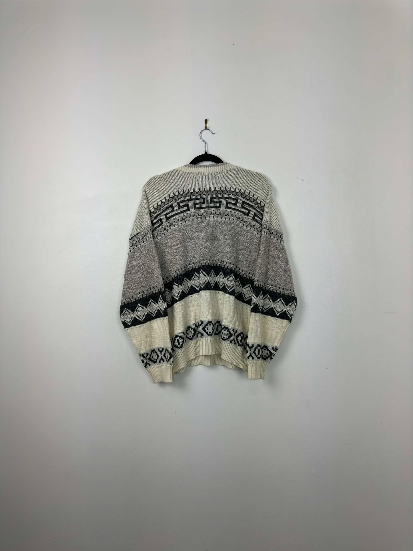 VTG x Tiptop Tailors x Beige Black Aztec Pattern Pullover Knit Sweater - M