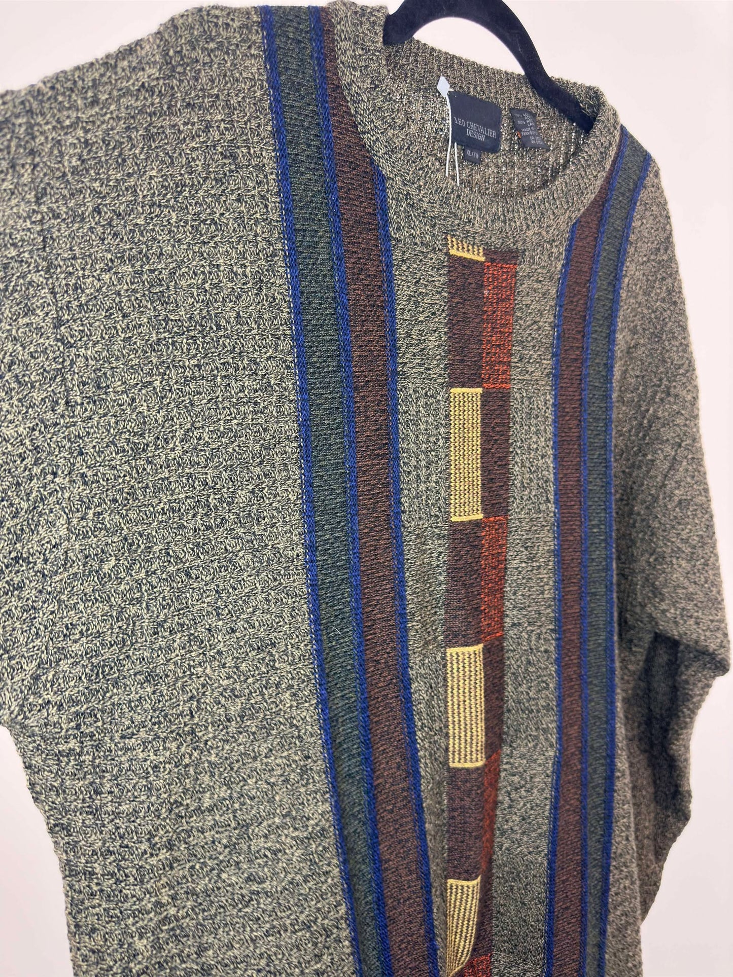 VTG x Leo Chevalier Design x Front 3D Knit Pattern Pullover Sweater - XL