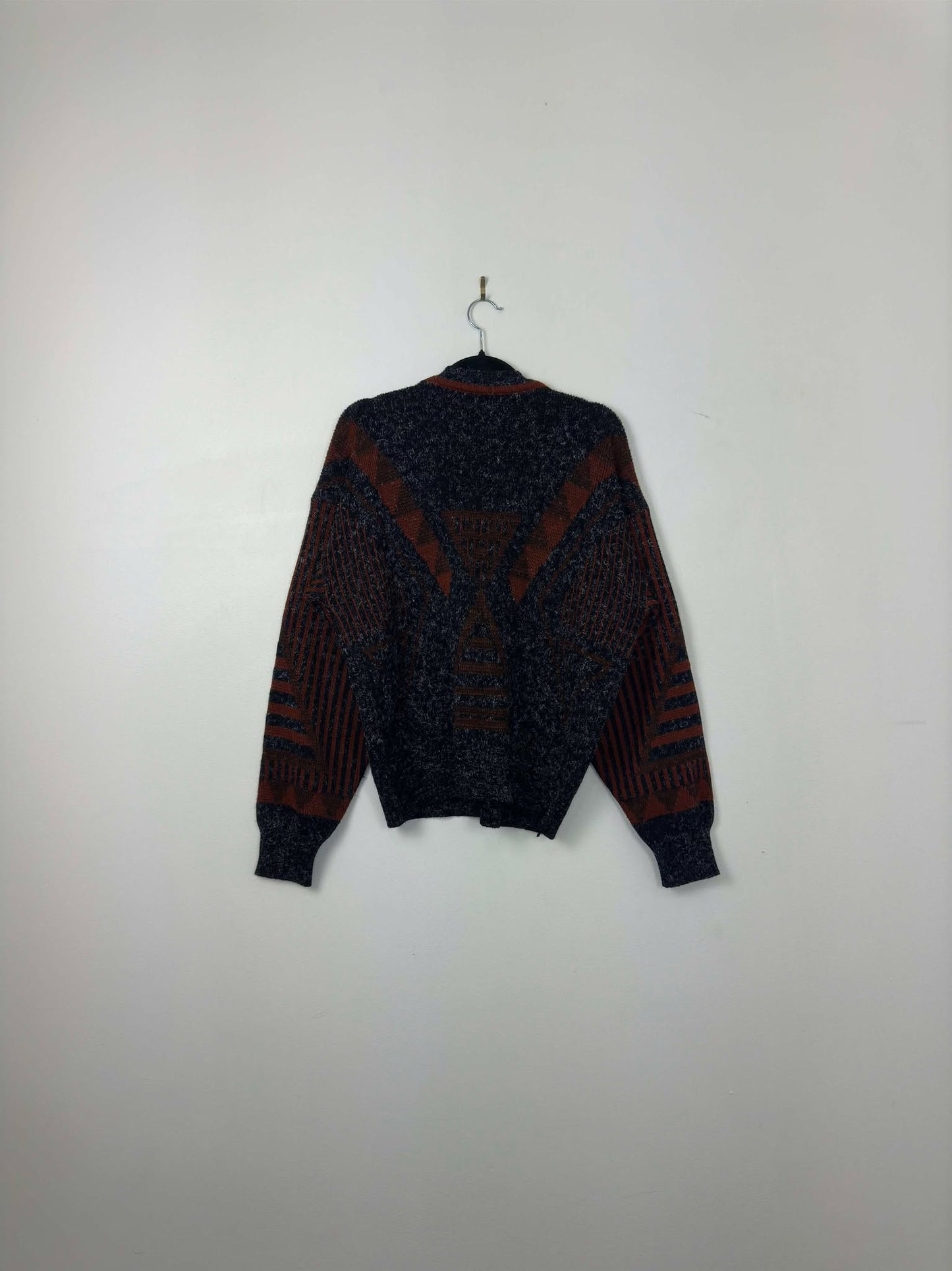 VTG x Julio Mati x Dark Orange Black Aztec Pullover Knit Sweater - L