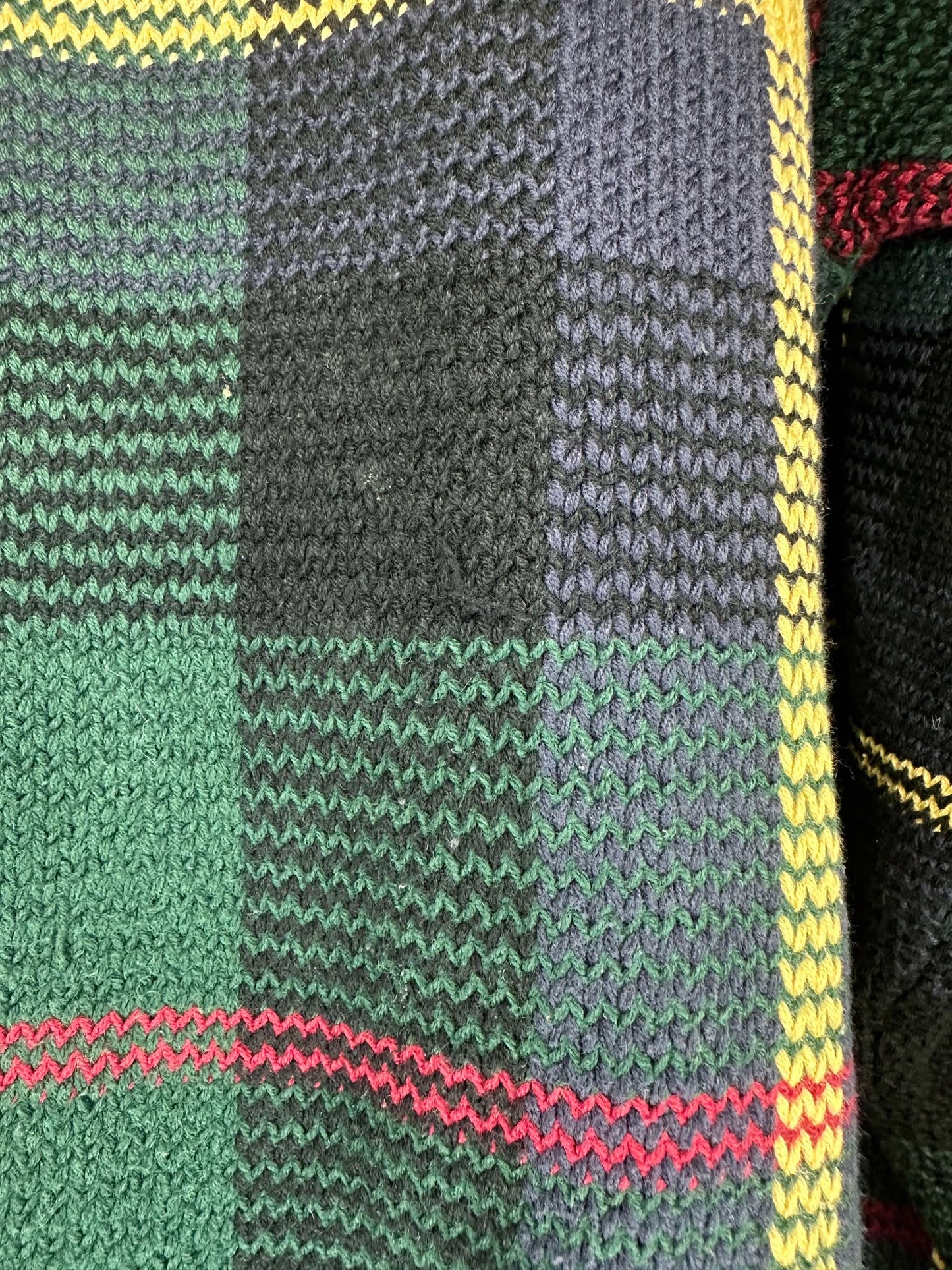 VTG x Tommy Hilfiger x Black Navy Red Green Yellow Checkered Knit Pullover Sweater - XL