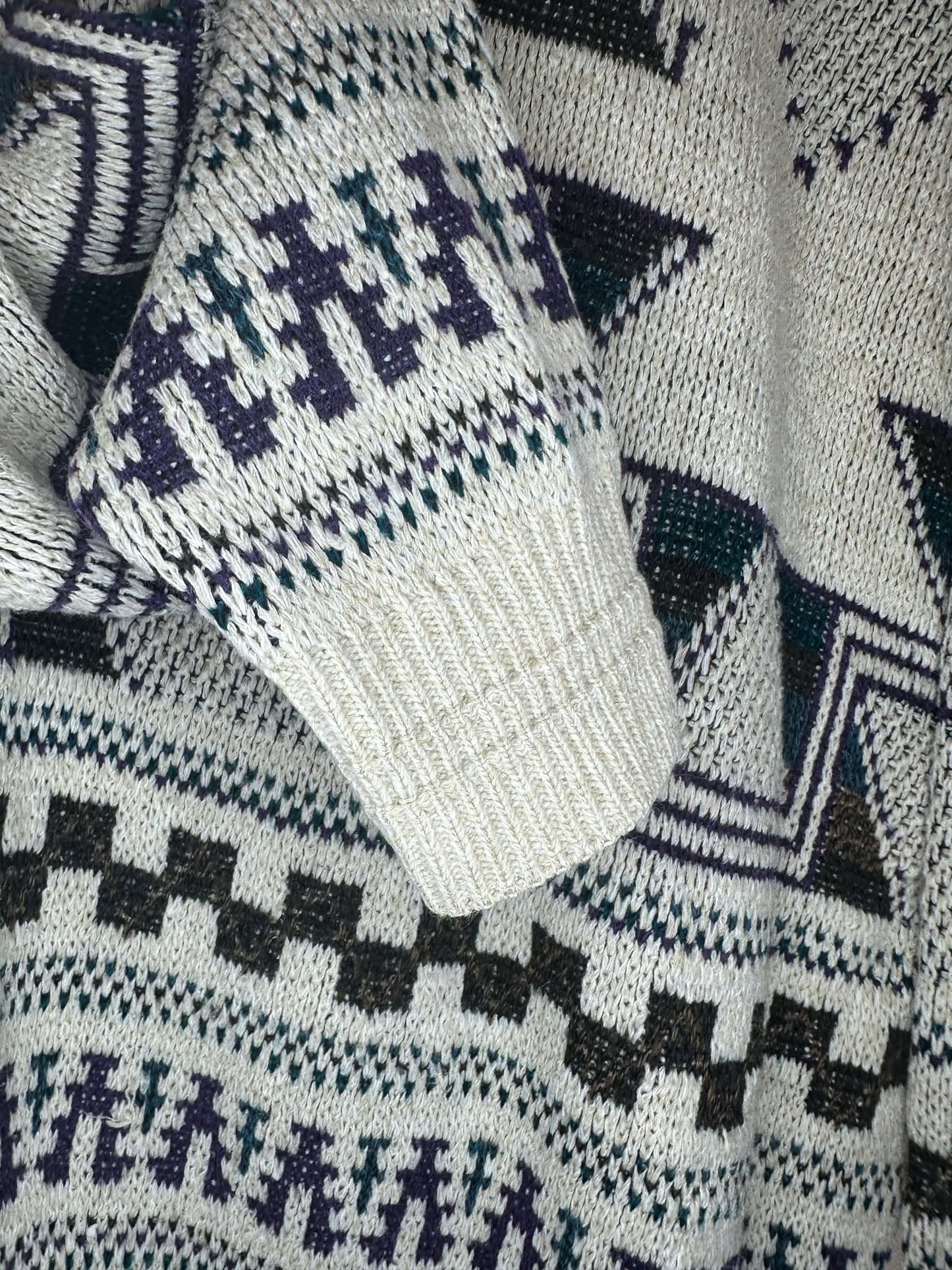 VTG x Jantzen x Beige Aztec Pattern Pullover Knit Sweater - L