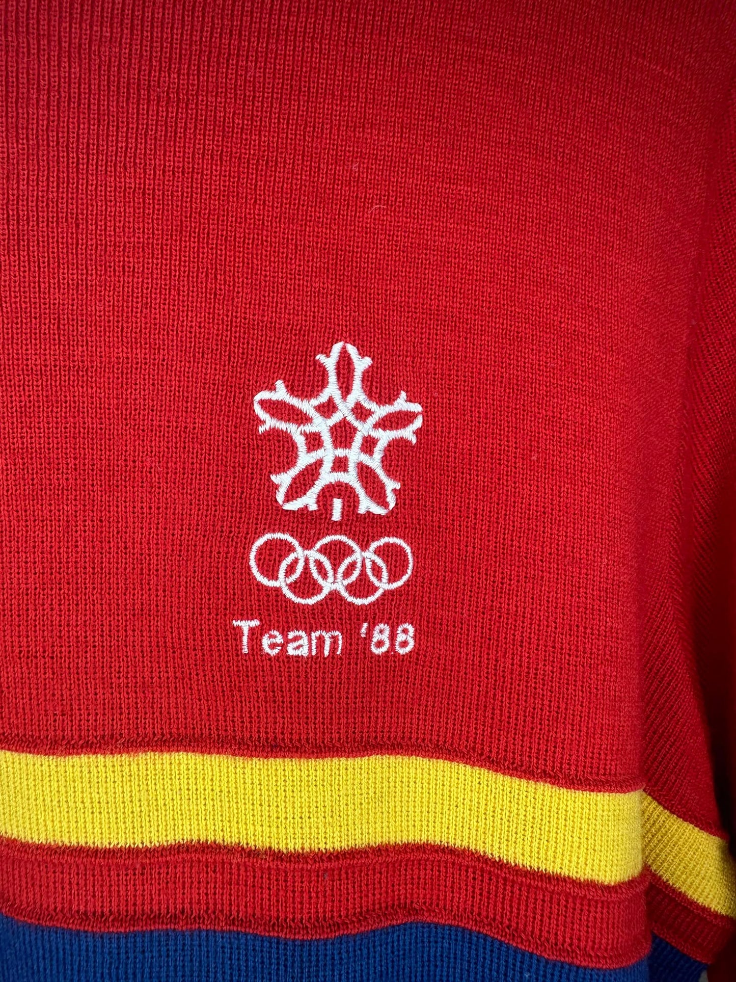 VTG x White Ram x 88' Calgary Olympics x Winter Games x Red Blue Yellow Pullover Knit Sweater - Women's 2 (S/M)