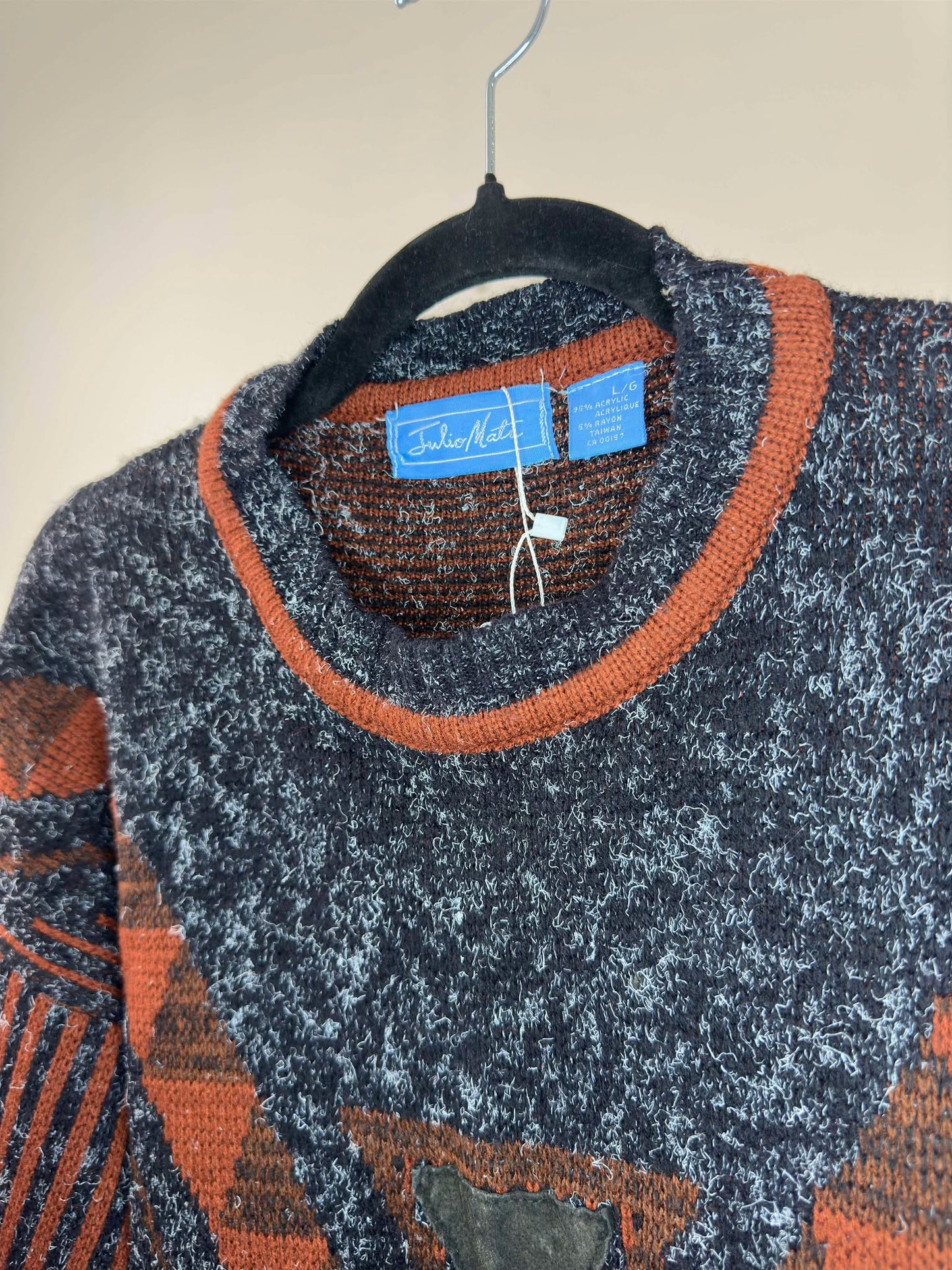 VTG x Julio Mati x Dark Orange Black Aztec Pullover Knit Sweater - L