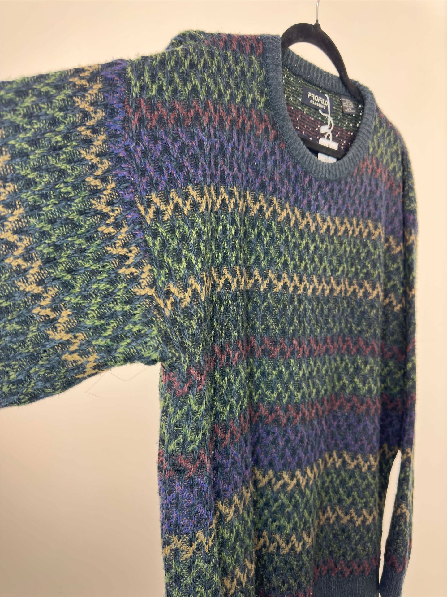 VTG x Profilo Classics x Rainbow Color Pattern Pullover Knit Sweater - L