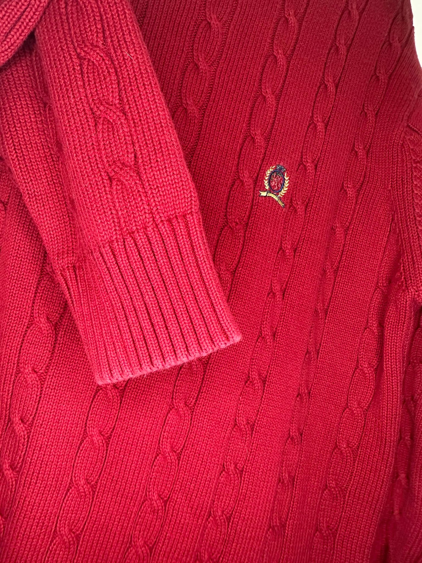 Y2K x Tommy Hilfiger x Red Pullover 3D Knit Sweater - S