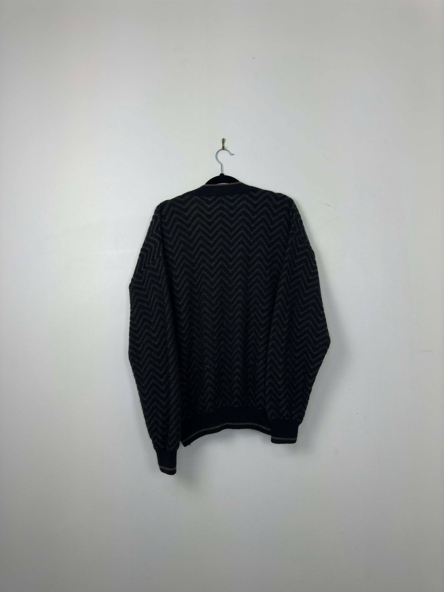 VTG x Cacharel x Black Brown Wavy Pattern Button Up Knit Cardigan - L