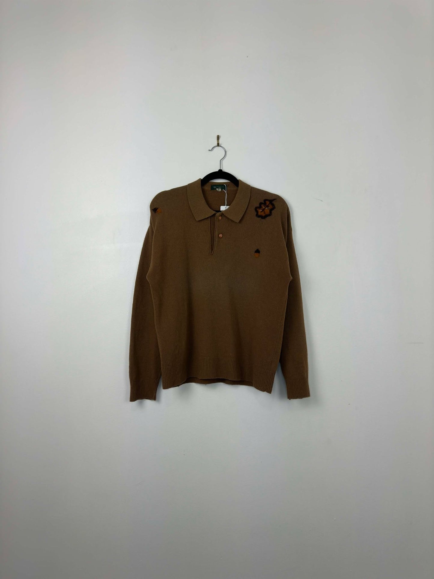 VTG x Giordano x Fall Brown Leaf & Acord Collared Pullover Knit - Women's L