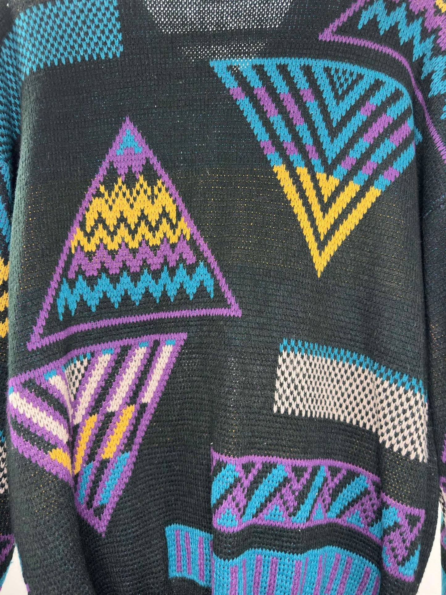VTG x PERSPECTIVE x Black Multicolor Triangle Rectangle Pattern Knit Pullover Sweater - L