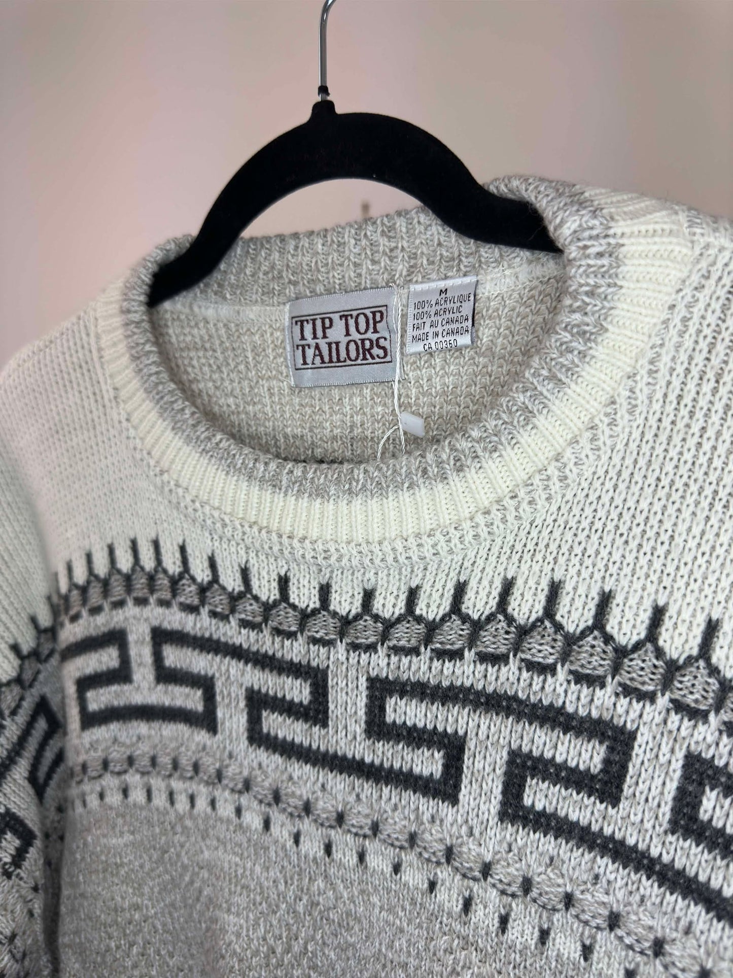 VTG x Tiptop Tailors x Beige Black Aztec Pattern Pullover Knit Sweater - M