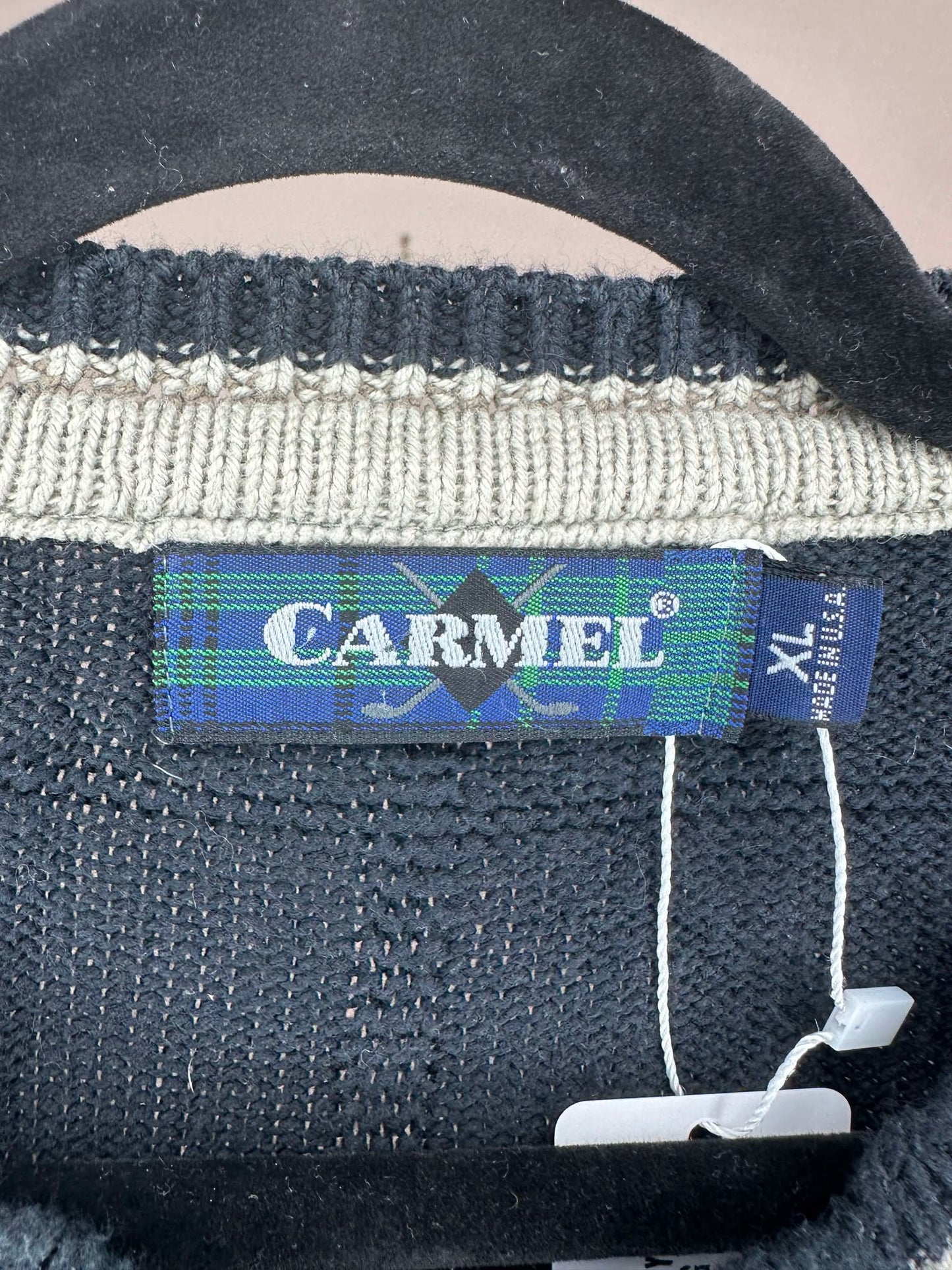 VTG x CARMEL x Navy Golfing Embroidery Knit Pullover Sweater - XL