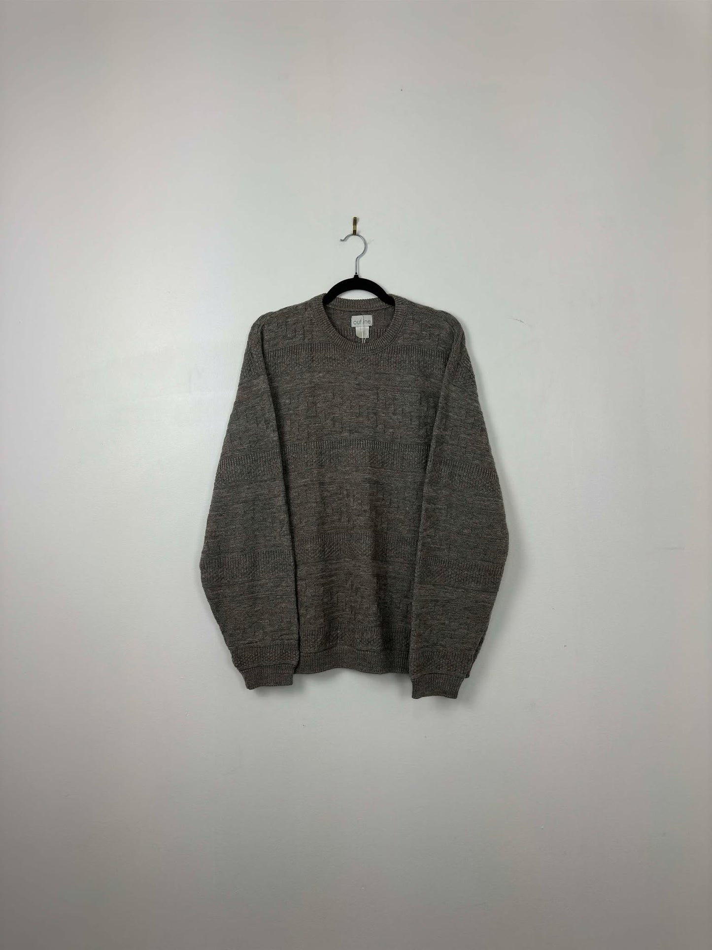 VTG x Outline x Grey Aztec Pattern 3D Knit Pullover Sweater - L