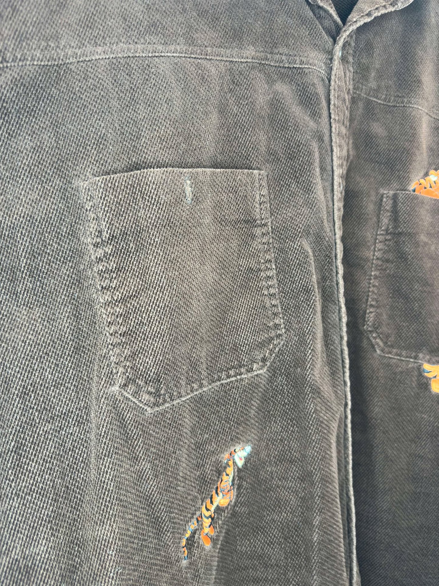 VTG x Disney x Winnie the Pooh x Tigger Embroidery x Brown Long Sleeve Button Up - XXL