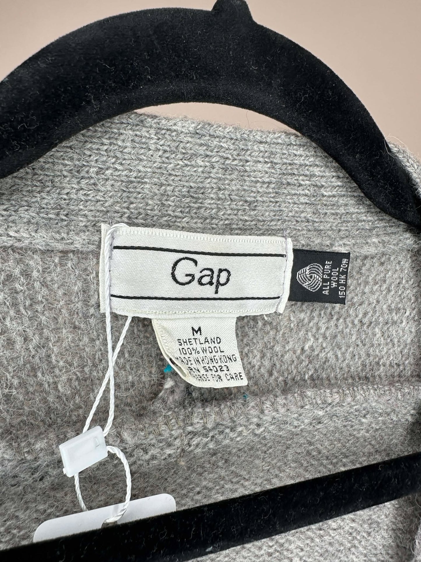 VTG x GAP x Black Brown Wavy Pattern Wool Button Up Knit Cardigan - M