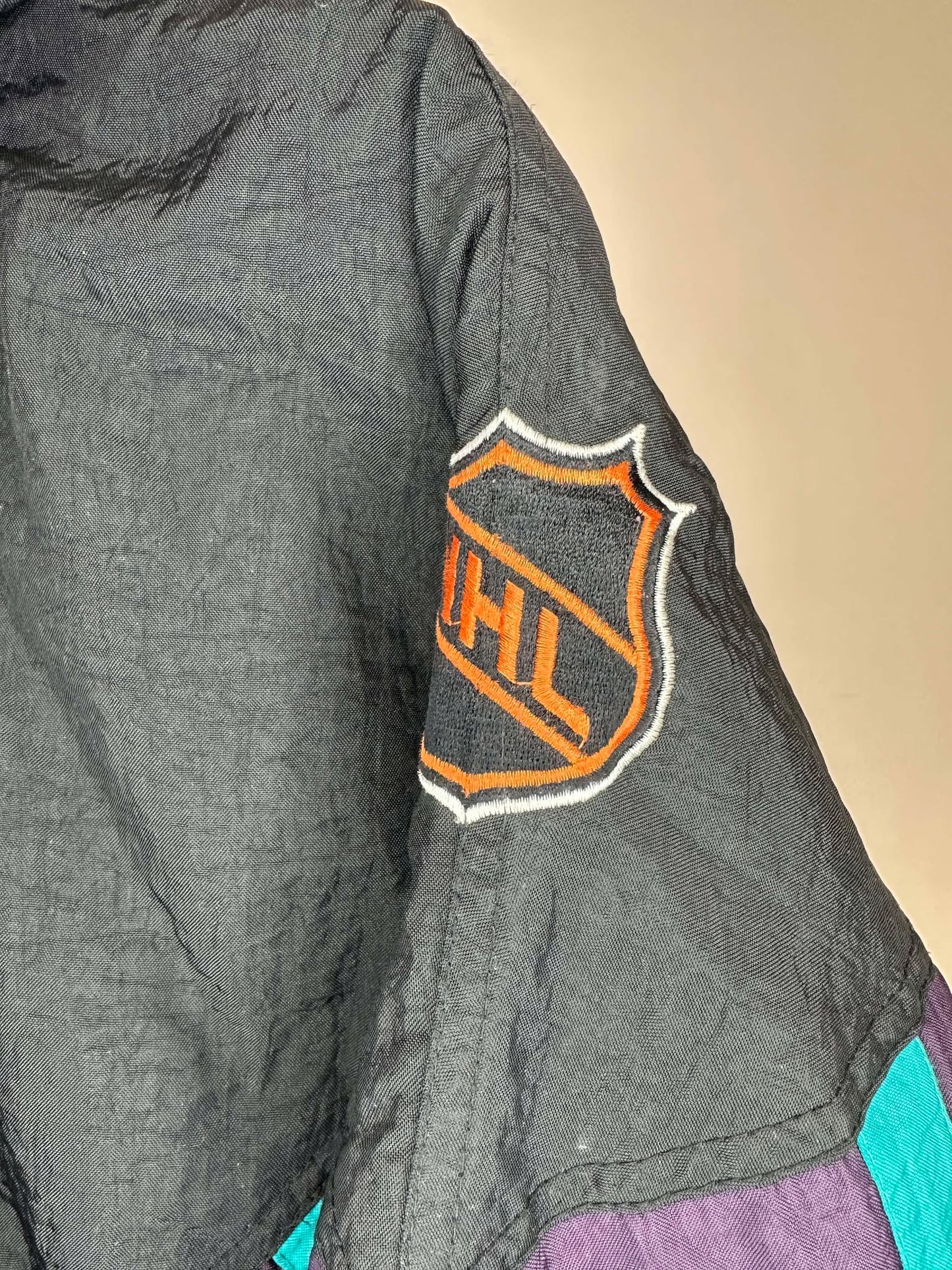 VTG x NHL x Starter x Anaheim Mighty Ducks x Black Quarter Zip Heavy Insulated Jacket - XL (See Measurements)