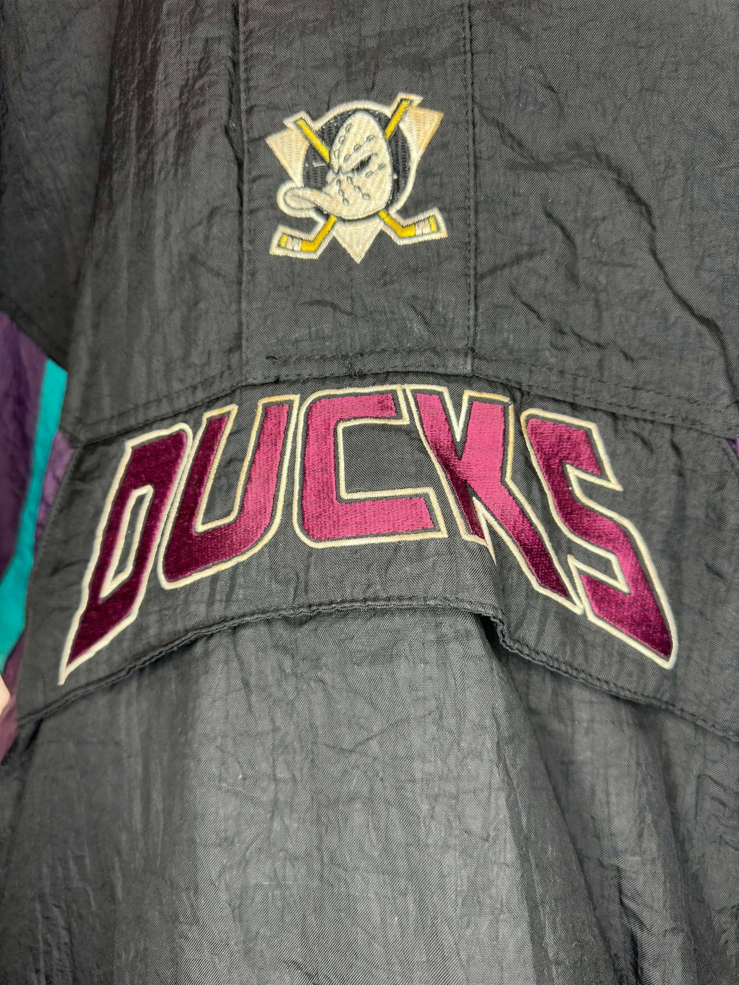 VTG x NHL x Starter x Anaheim Mighty Ducks x Black Quarter Zip Heavy Insulated Jacket - XL (See Measurements)