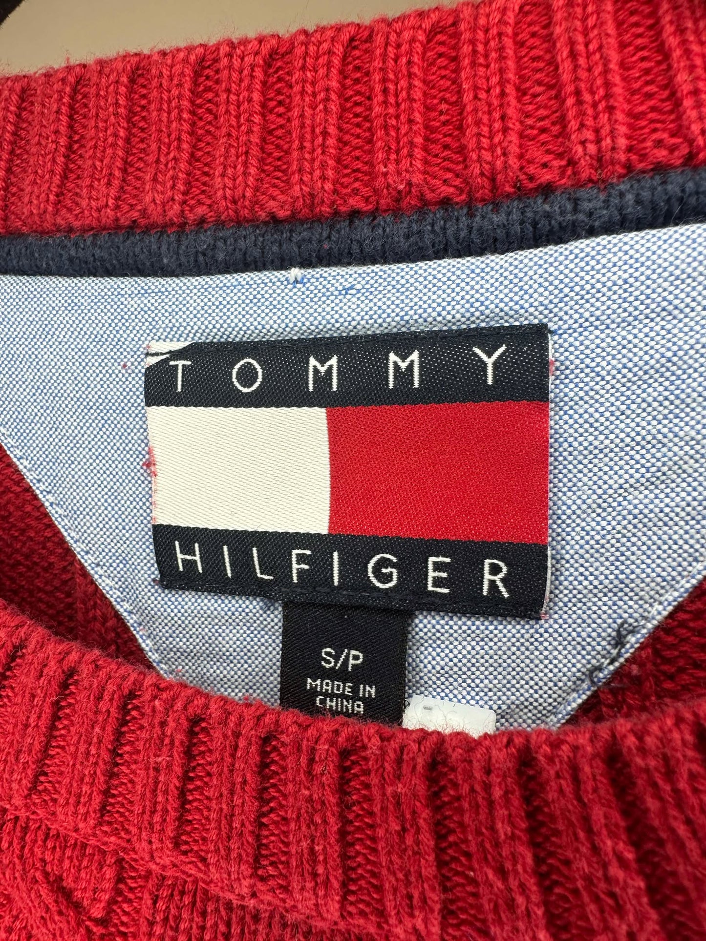 Y2K x Tommy Hilfiger x Red Pullover 3D Knit Sweater - S