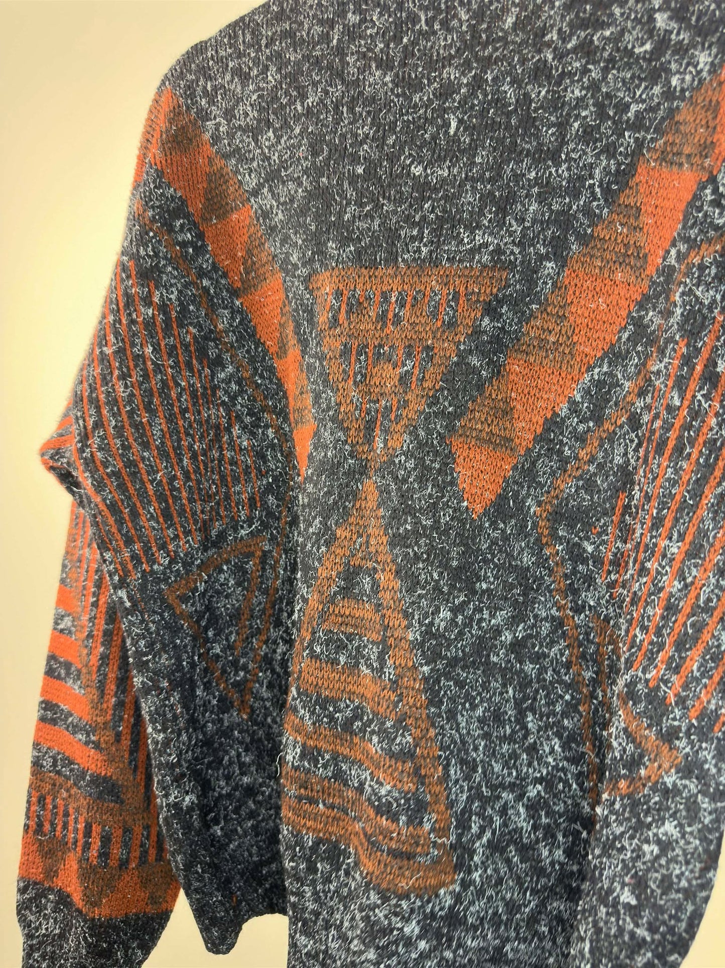 VTG x Julio Mati x Dark Orange Black Aztec Pullover Knit Sweater - L