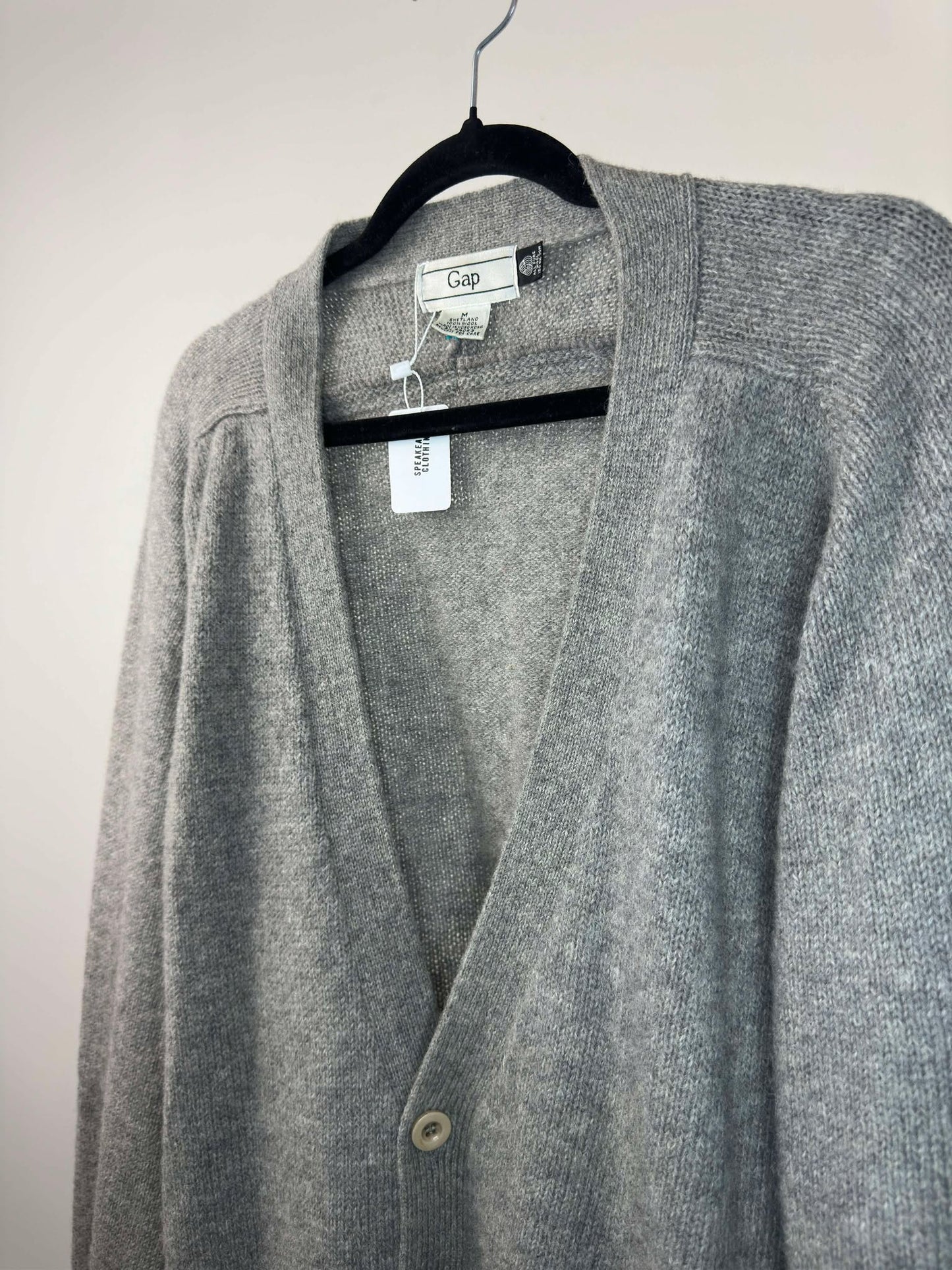 VTG x GAP x Black Brown Wavy Pattern Wool Button Up Knit Cardigan - M