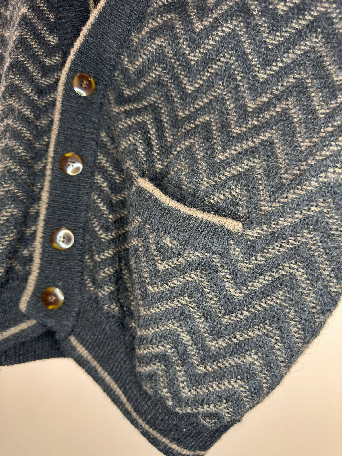 VTG x Cacharel x Black Brown Wavy Pattern Button Up Knit Cardigan - L