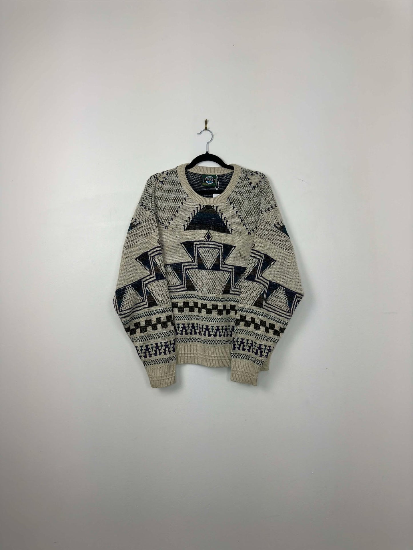 VTG x Jantzen x Beige Aztec Pattern Pullover Knit Sweater - L