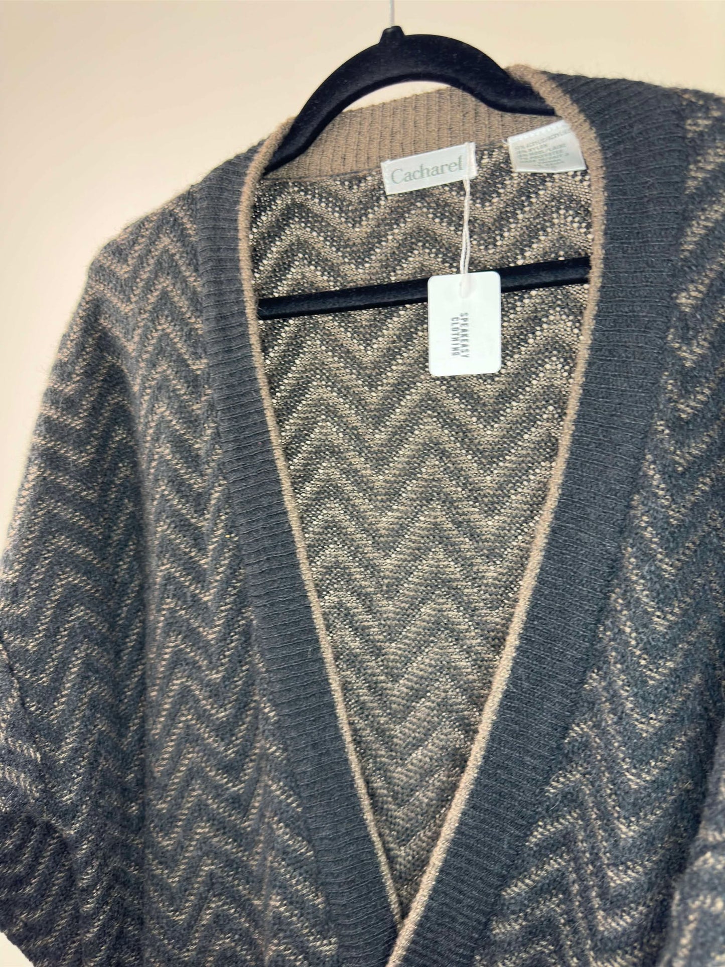 VTG x Cacharel x Black Brown Wavy Pattern Button Up Knit Cardigan - L