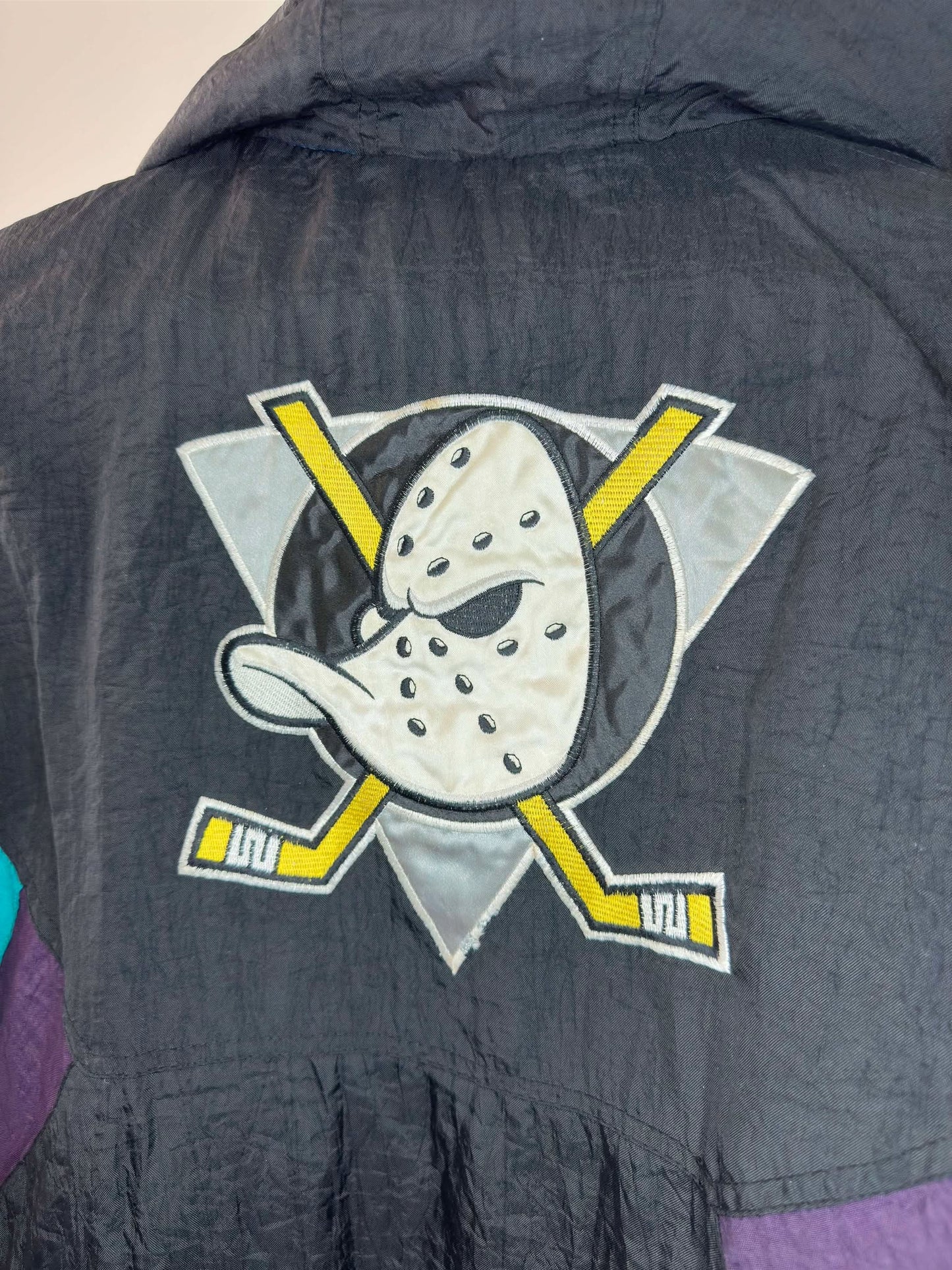 VTG x NHL x Starter x Anaheim Mighty Ducks x Black Quarter Zip Heavy Insulated Jacket - XL (See Measurements)
