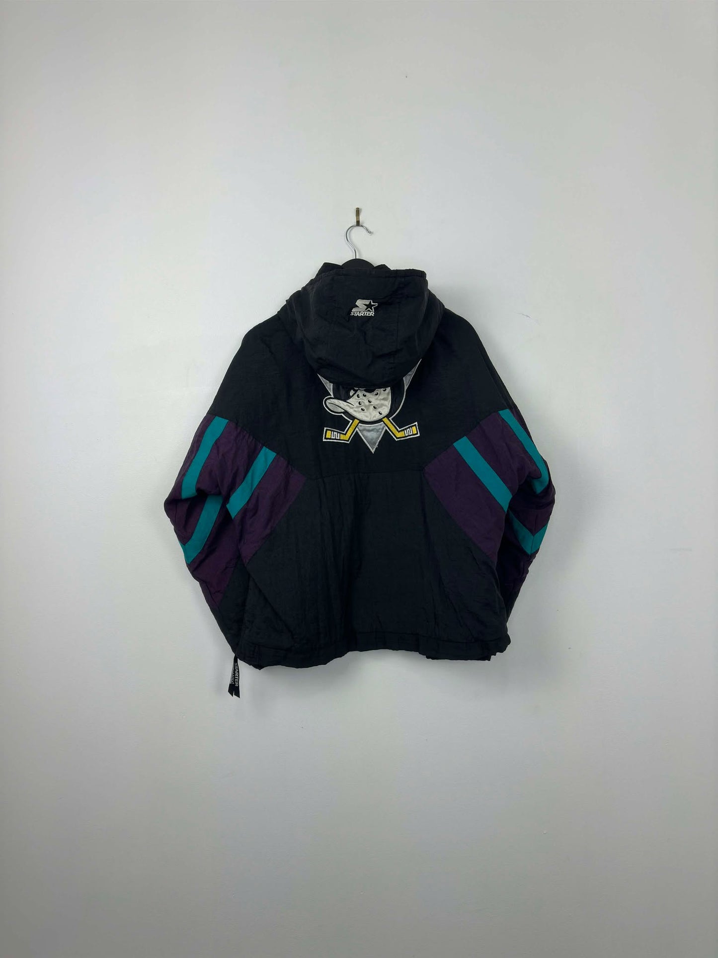 VTG x NHL x Starter x Anaheim Mighty Ducks x Black Quarter Zip Heavy Insulated Jacket - XL (See Measurements)