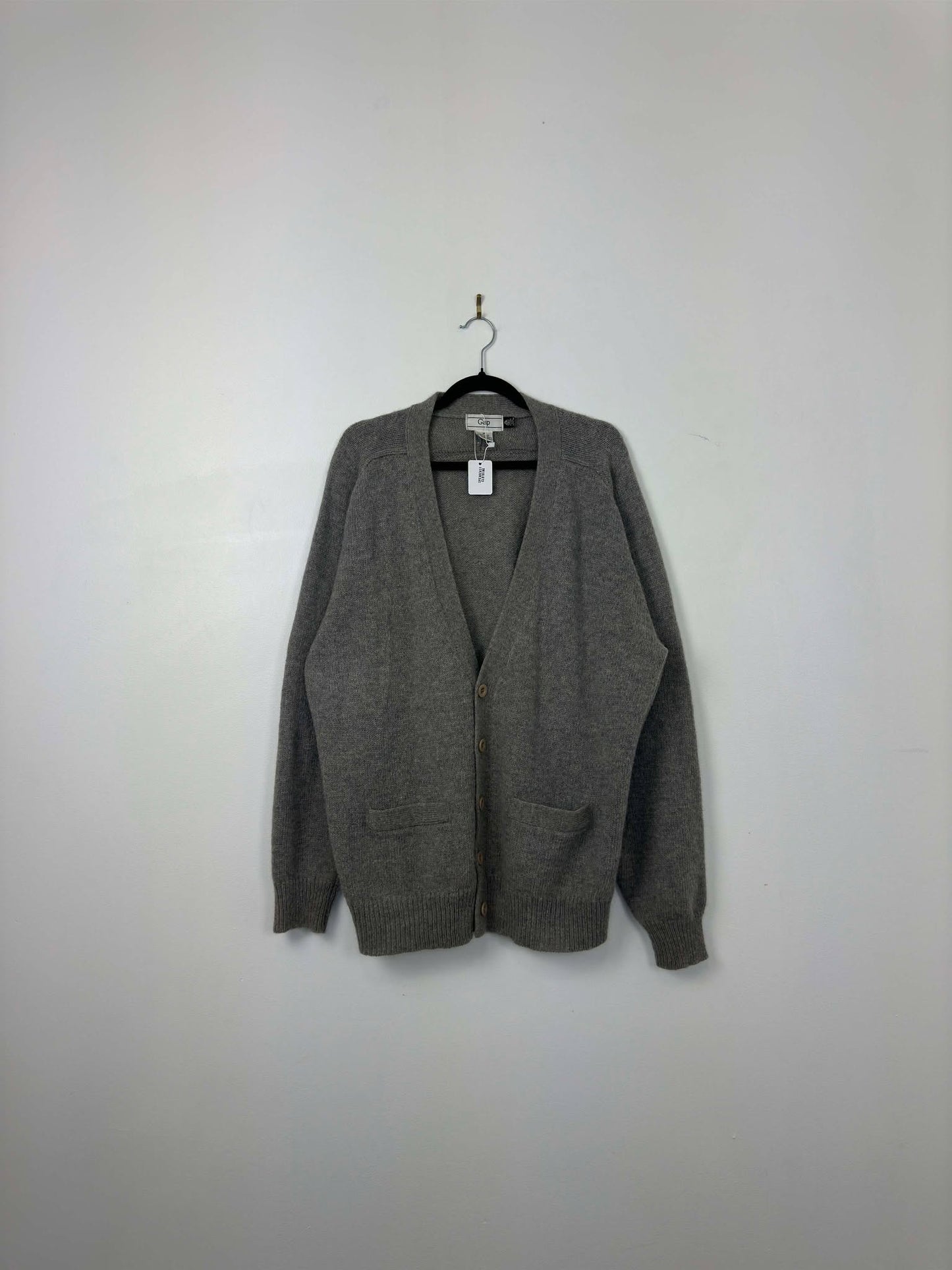 VTG x GAP x Black Brown Wavy Pattern Wool Button Up Knit Cardigan - M