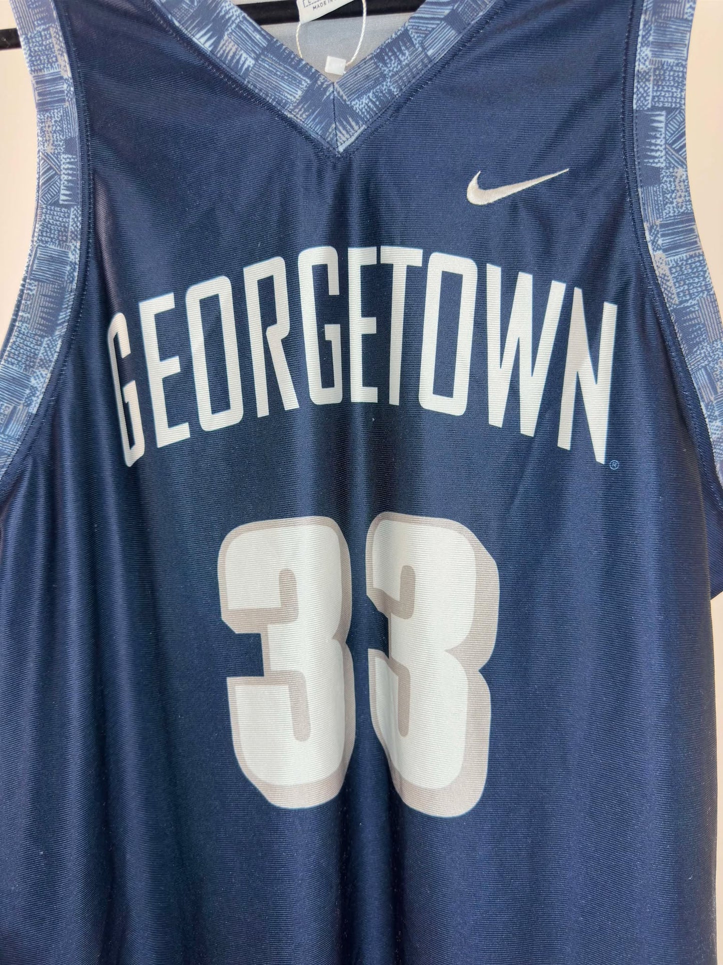 VTG x NIKE x NCAA x Georgetown Hoyas x Patrick Ewing & Alonzo Mourning Number x Navy Blue Basketball Jersey - L
