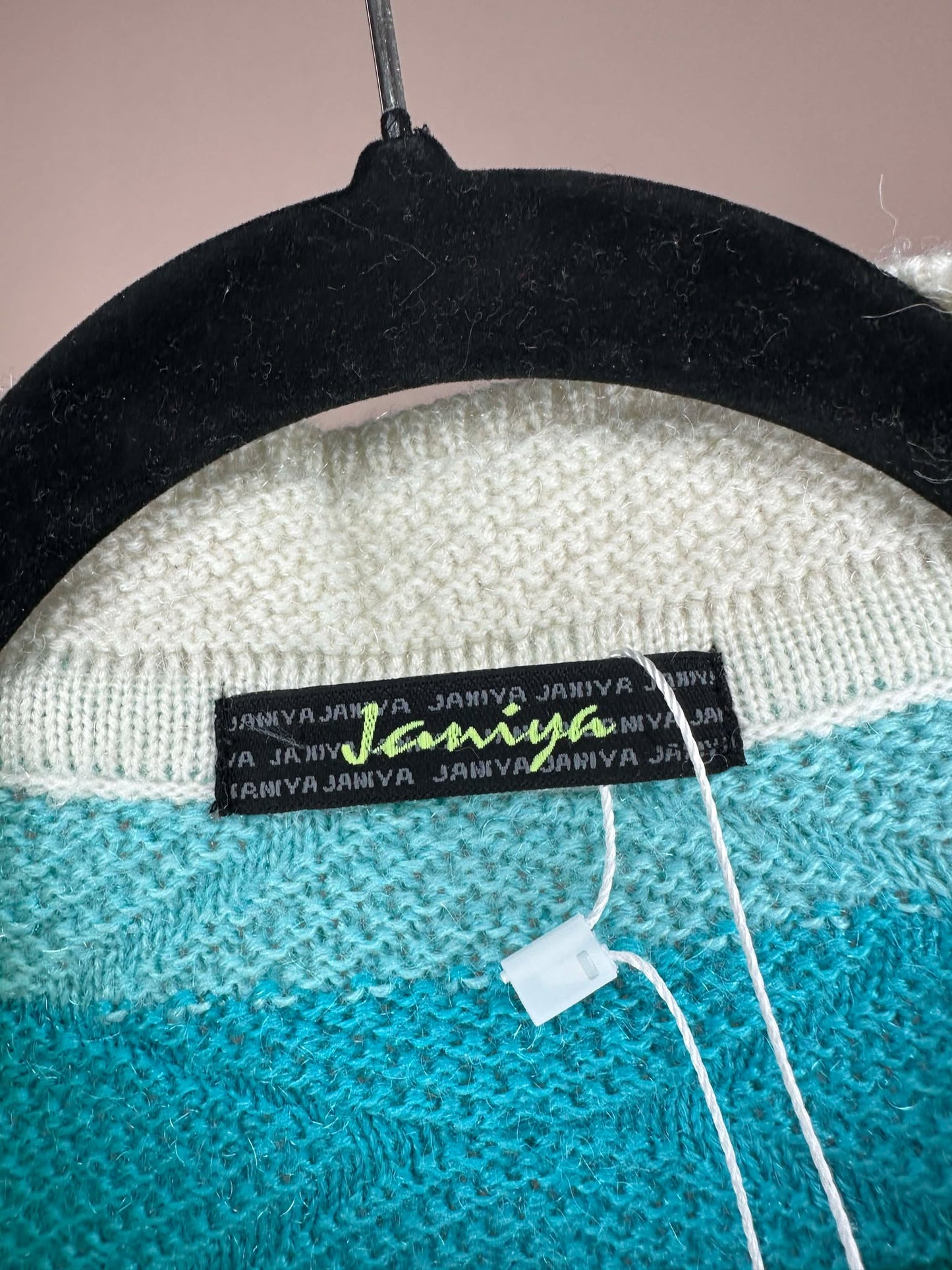 VTG x Jamiya x White Blue Teal 3D Knit Pattern Button Up Cardigan - Cut Tag (S/M)