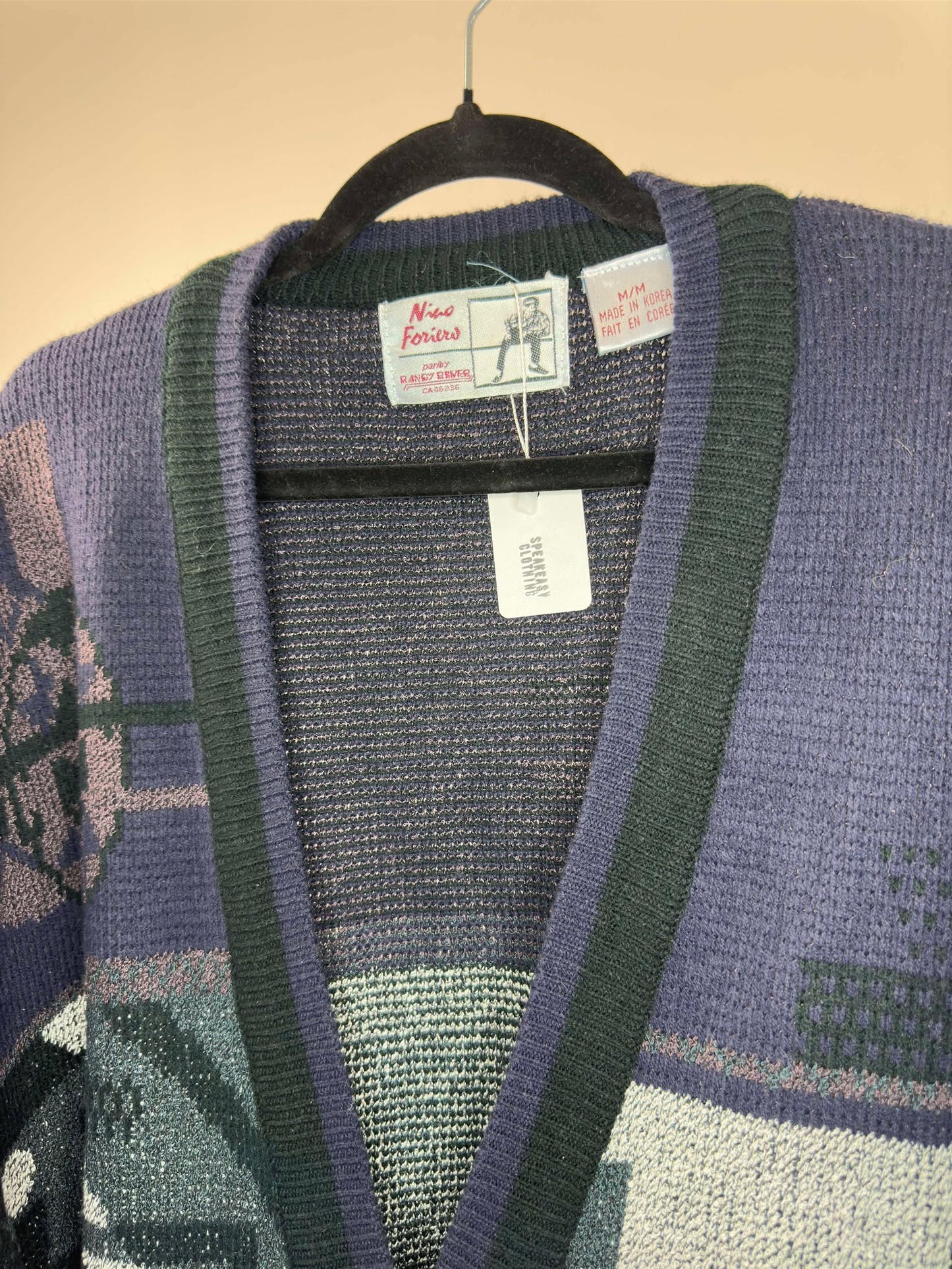 VTG x Nino Foriero x Black Violet Crazy Pattern Button Up Knit Cardigan - M