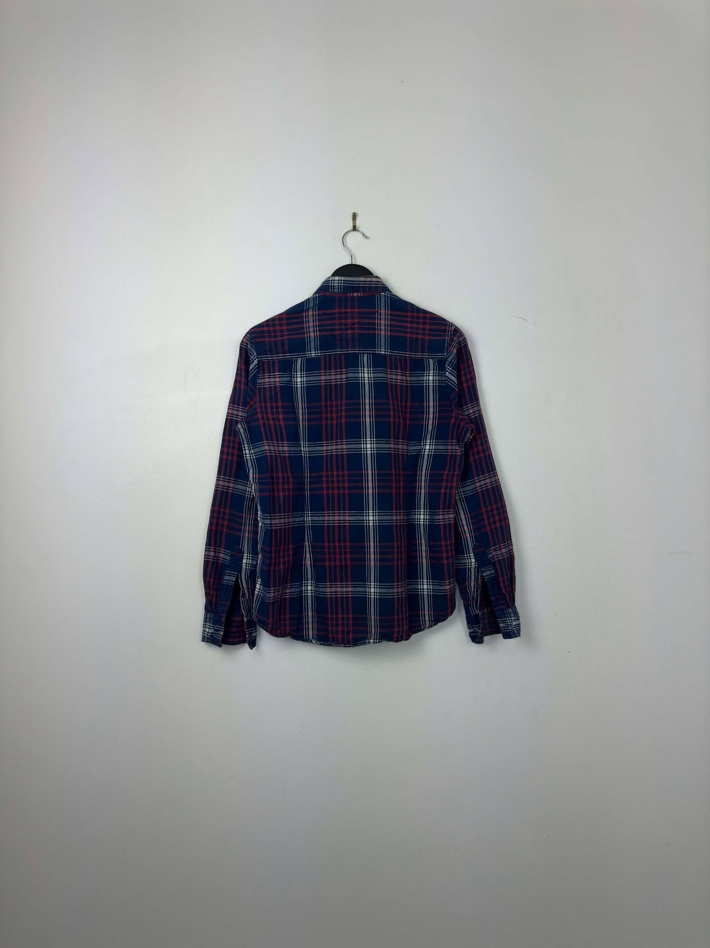 Y2K x Ed Hardy x Blue Red Checkered Pattern Long Sleeve Button Up - Women's S