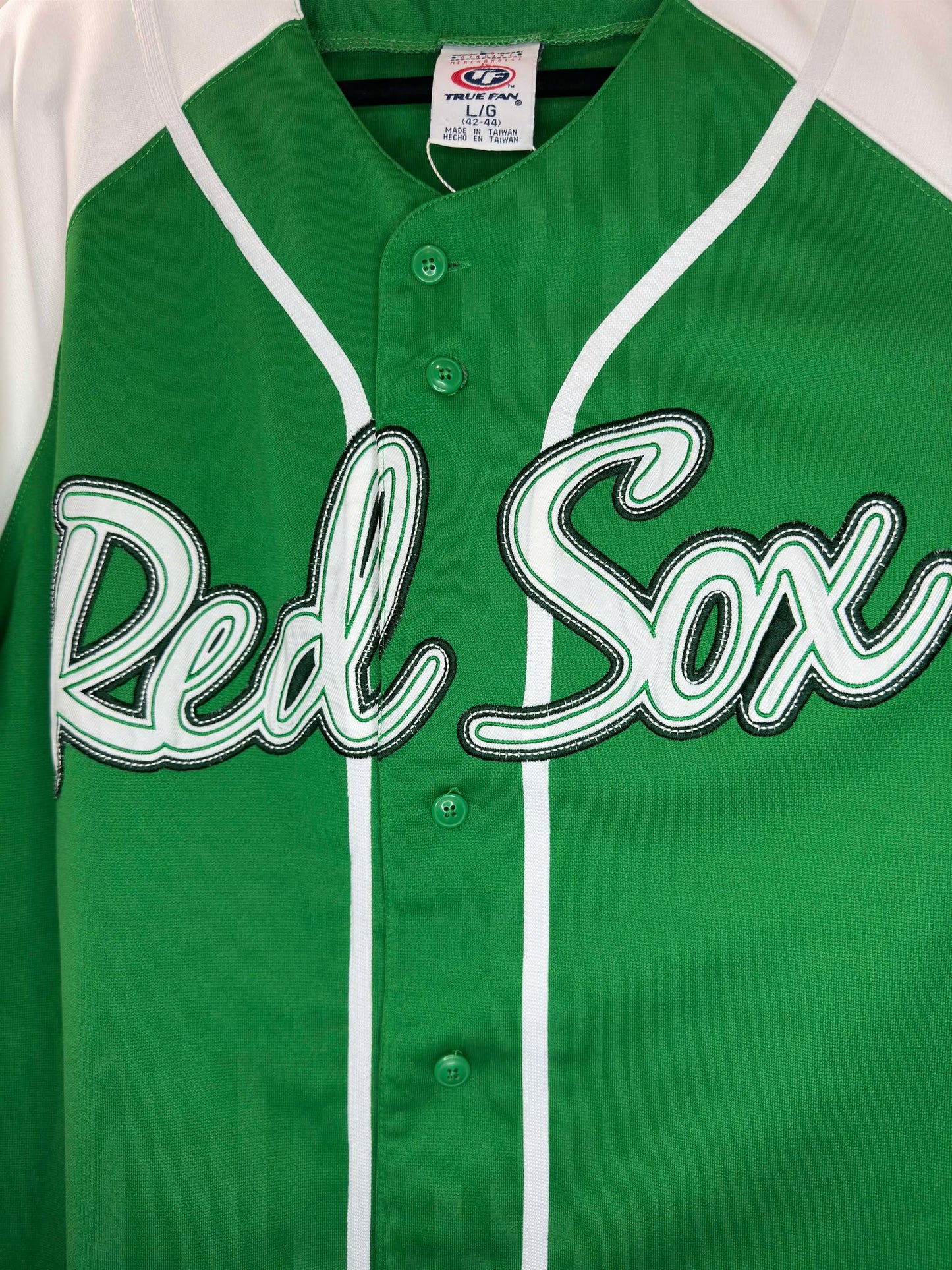 VTG x True Fan x MLB x Boston Red Sox x Green White Baseball Jersey - L