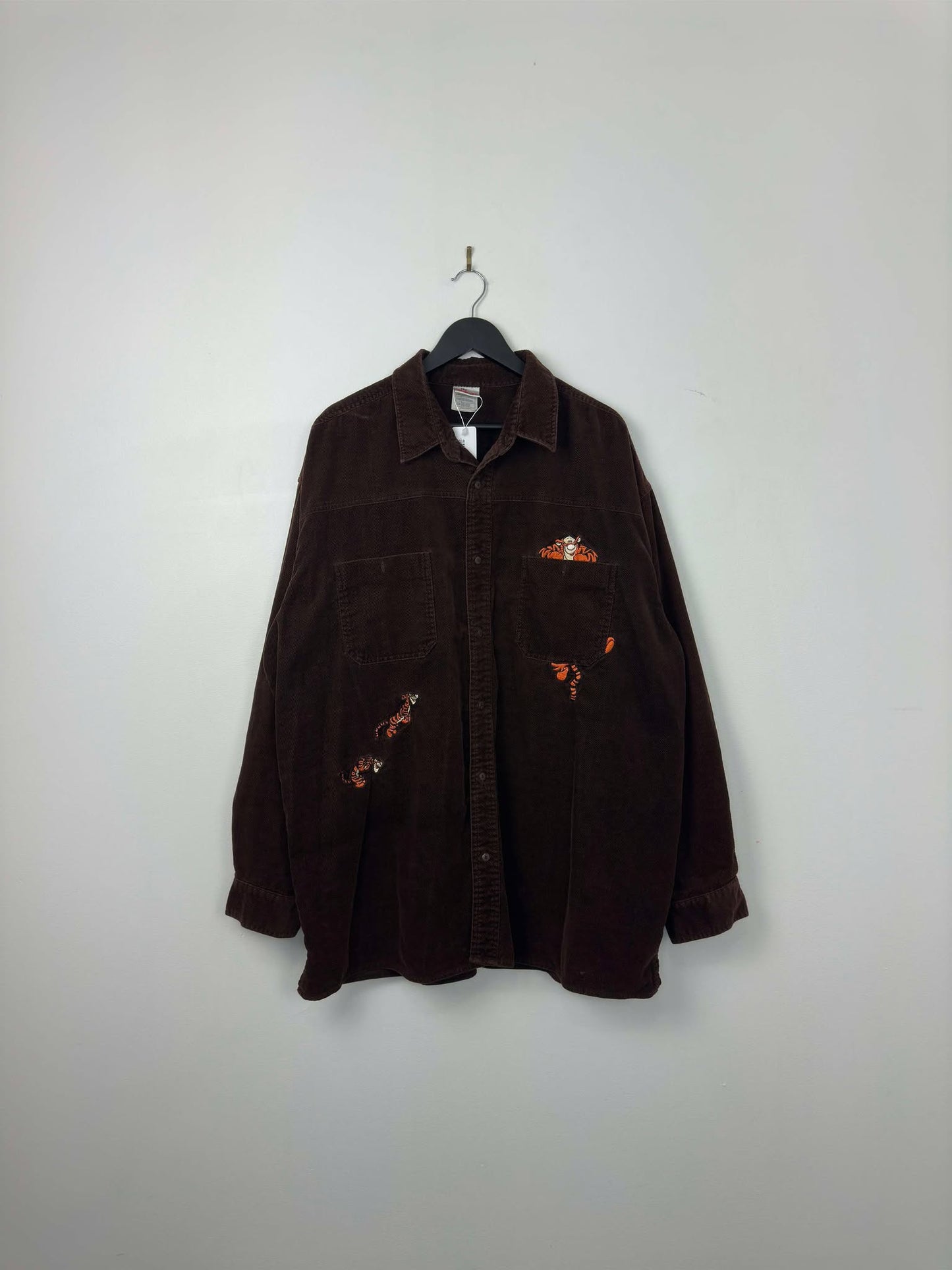 VTG x Disney x Winnie the Pooh x Tigger Embroidery x Brown Long Sleeve Button Up - XXL