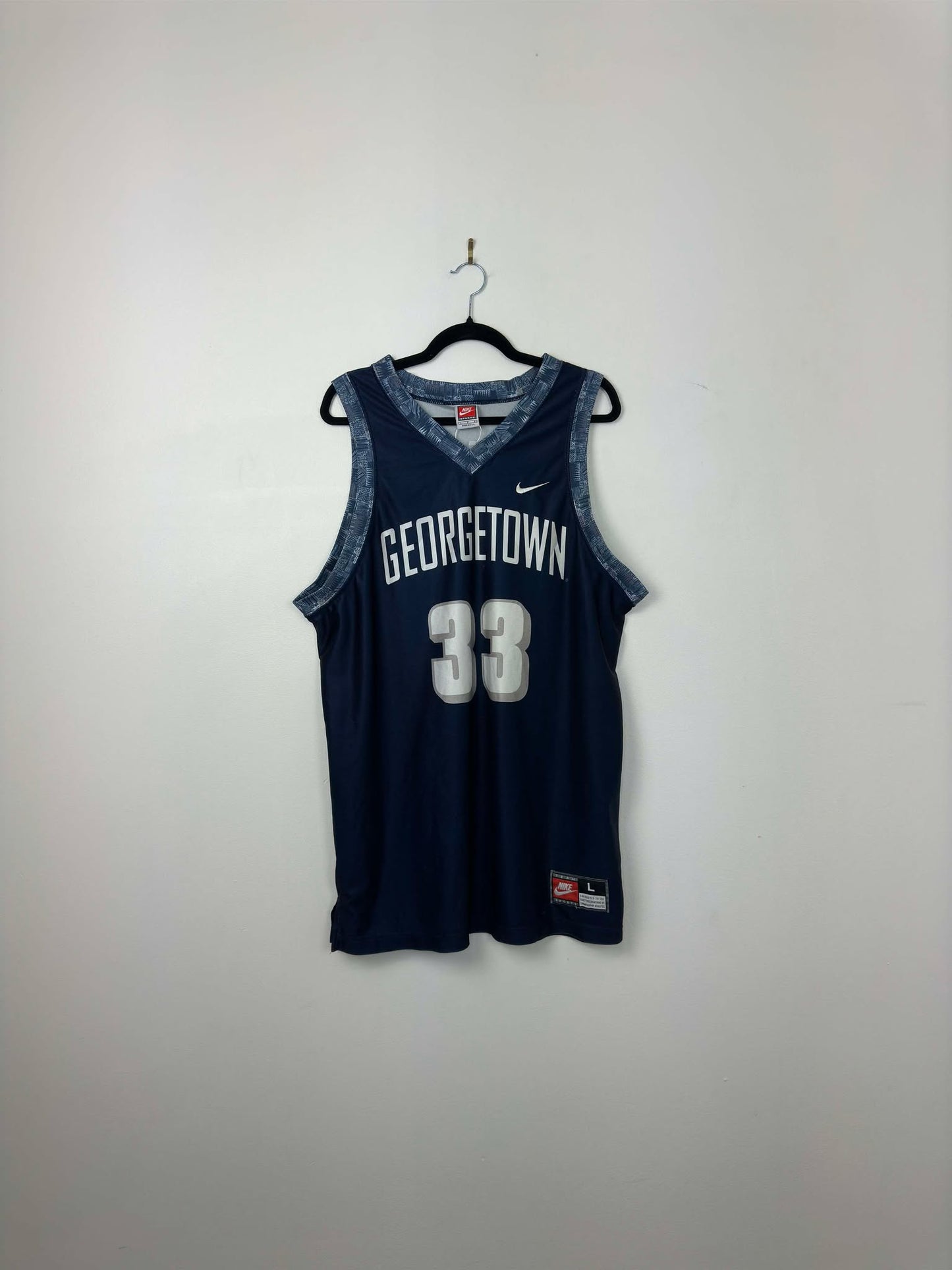 VTG x NIKE x NCAA x Georgetown Hoyas x Patrick Ewing & Alonzo Mourning Number x Navy Blue Basketball Jersey - L