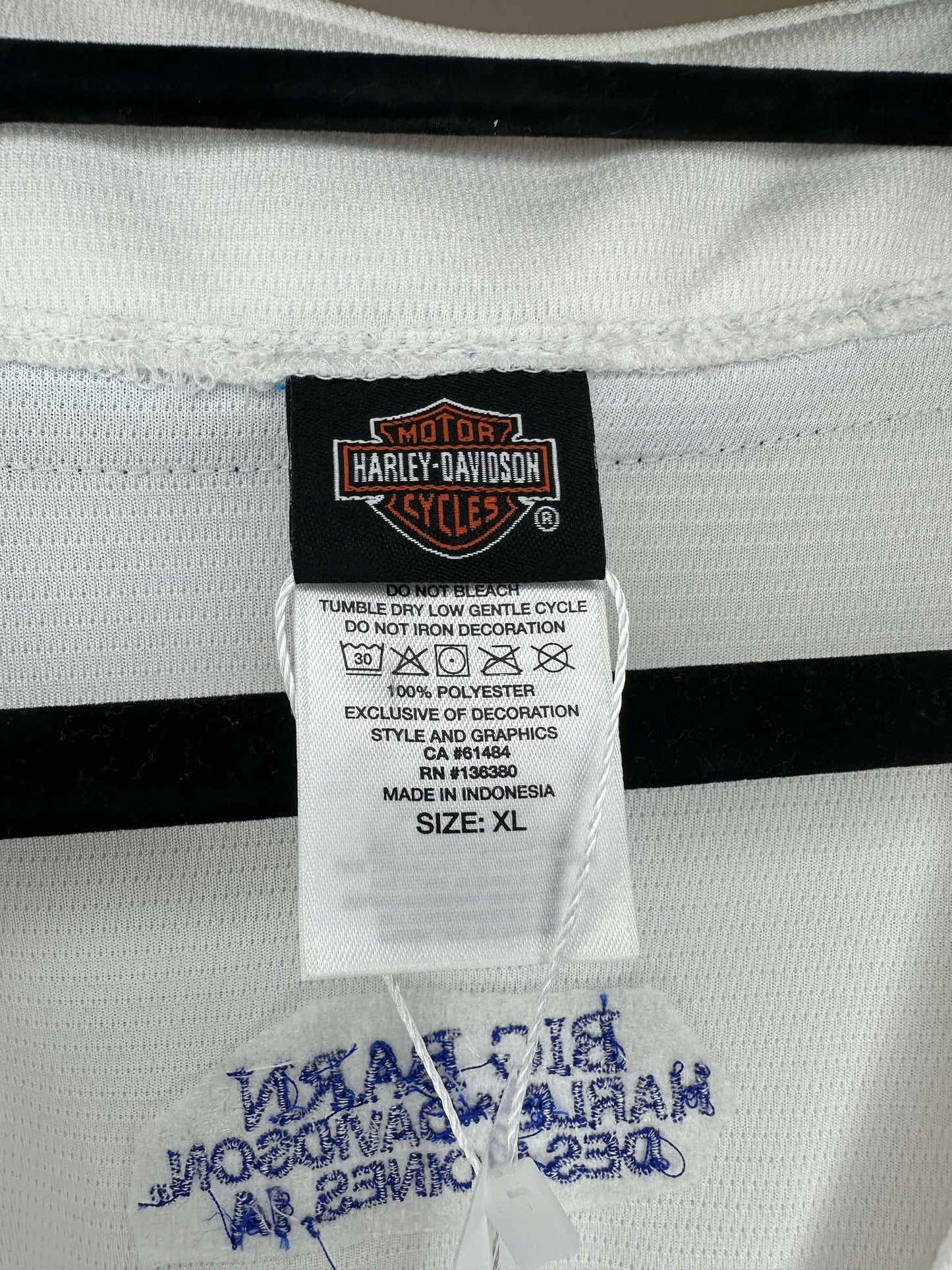 VTG x Harley Davidson x Big Barn Des Moines, IA x Blank White Blue Baseball Type Jersey - XL