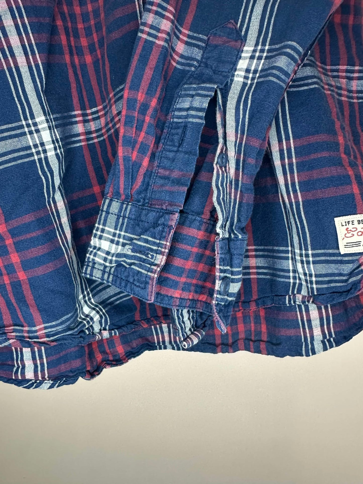 Y2K x Ed Hardy x Blue Red Checkered Pattern Long Sleeve Button Up - Women's S