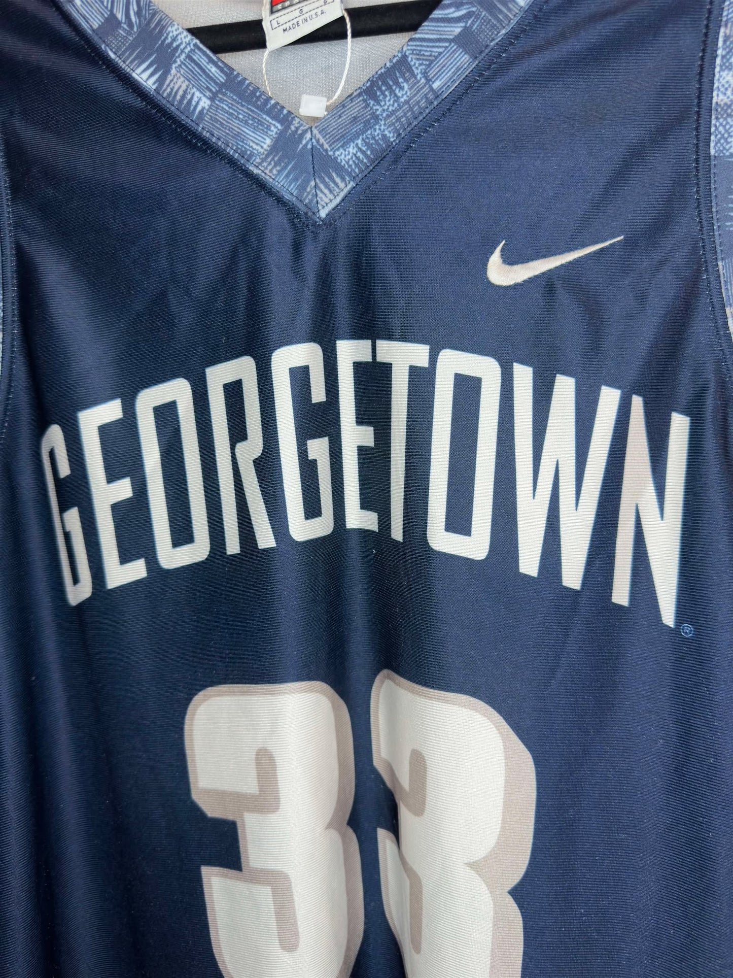 VTG x NIKE x NCAA x Georgetown Hoyas x Patrick Ewing & Alonzo Mourning Number x Navy Blue Basketball Jersey - L