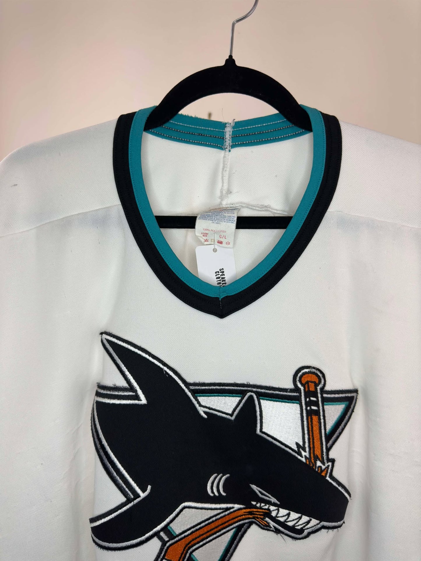 VTG x NHL x San Jose Sharks x White Teal Hockey Jersey - L