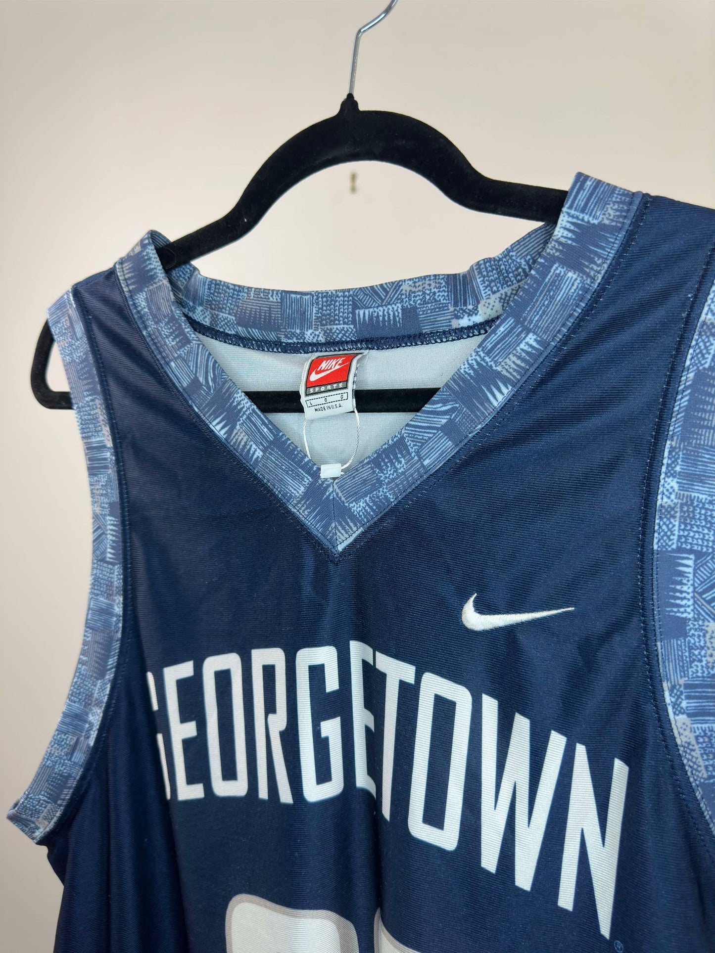 VTG x NIKE x NCAA x Georgetown Hoyas x Patrick Ewing & Alonzo Mourning Number x Navy Blue Basketball Jersey - L