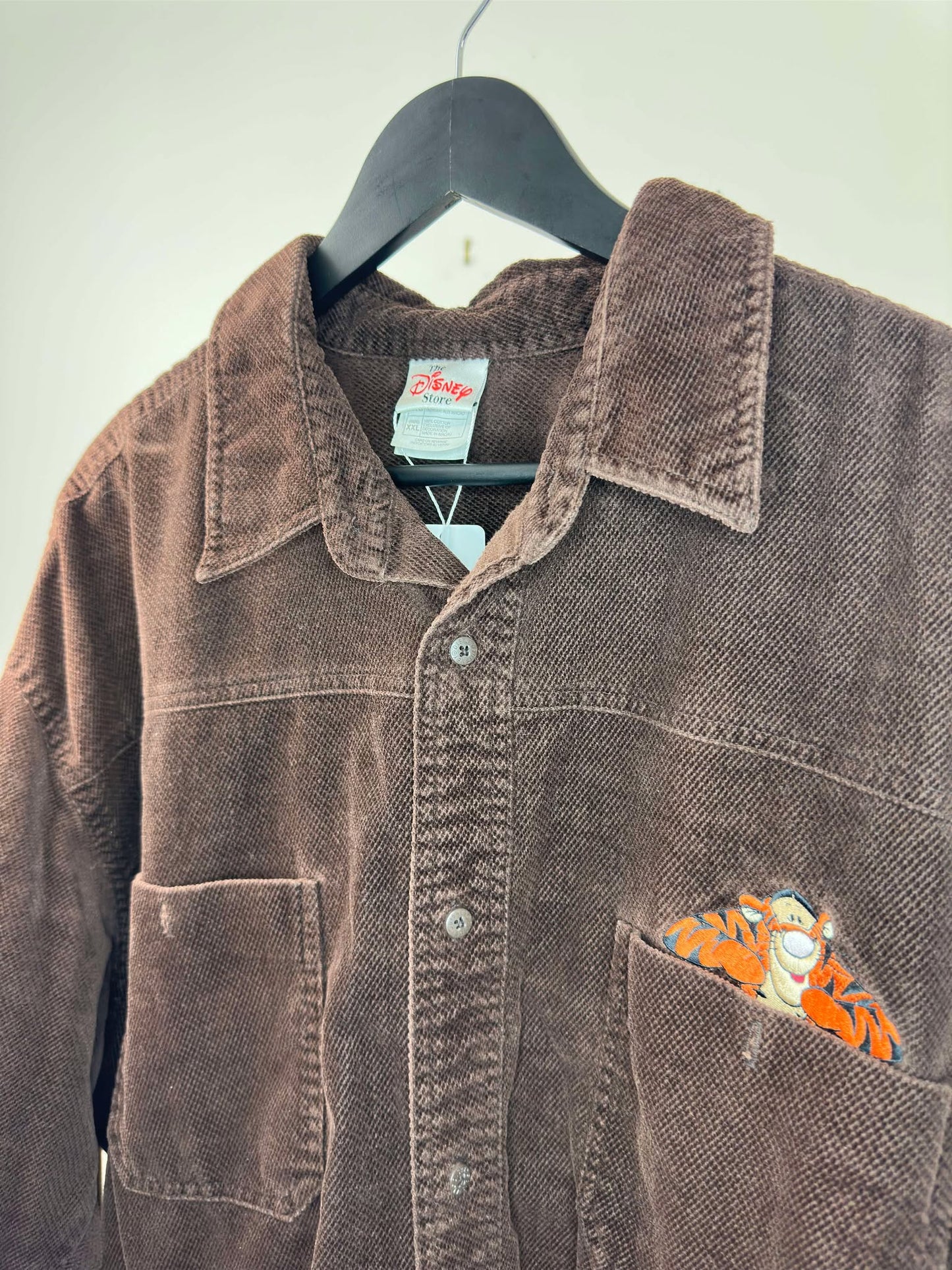VTG x Disney x Winnie the Pooh x Tigger Embroidery x Brown Long Sleeve Button Up - XXL