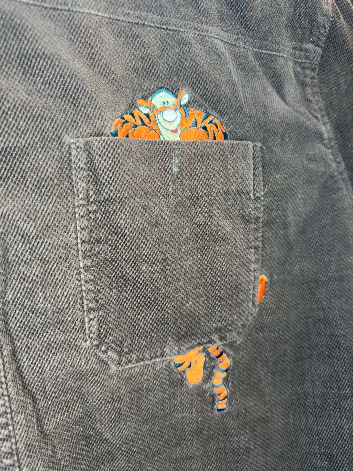 VTG x Disney x Winnie the Pooh x Tigger Embroidery x Brown Long Sleeve Button Up - XXL