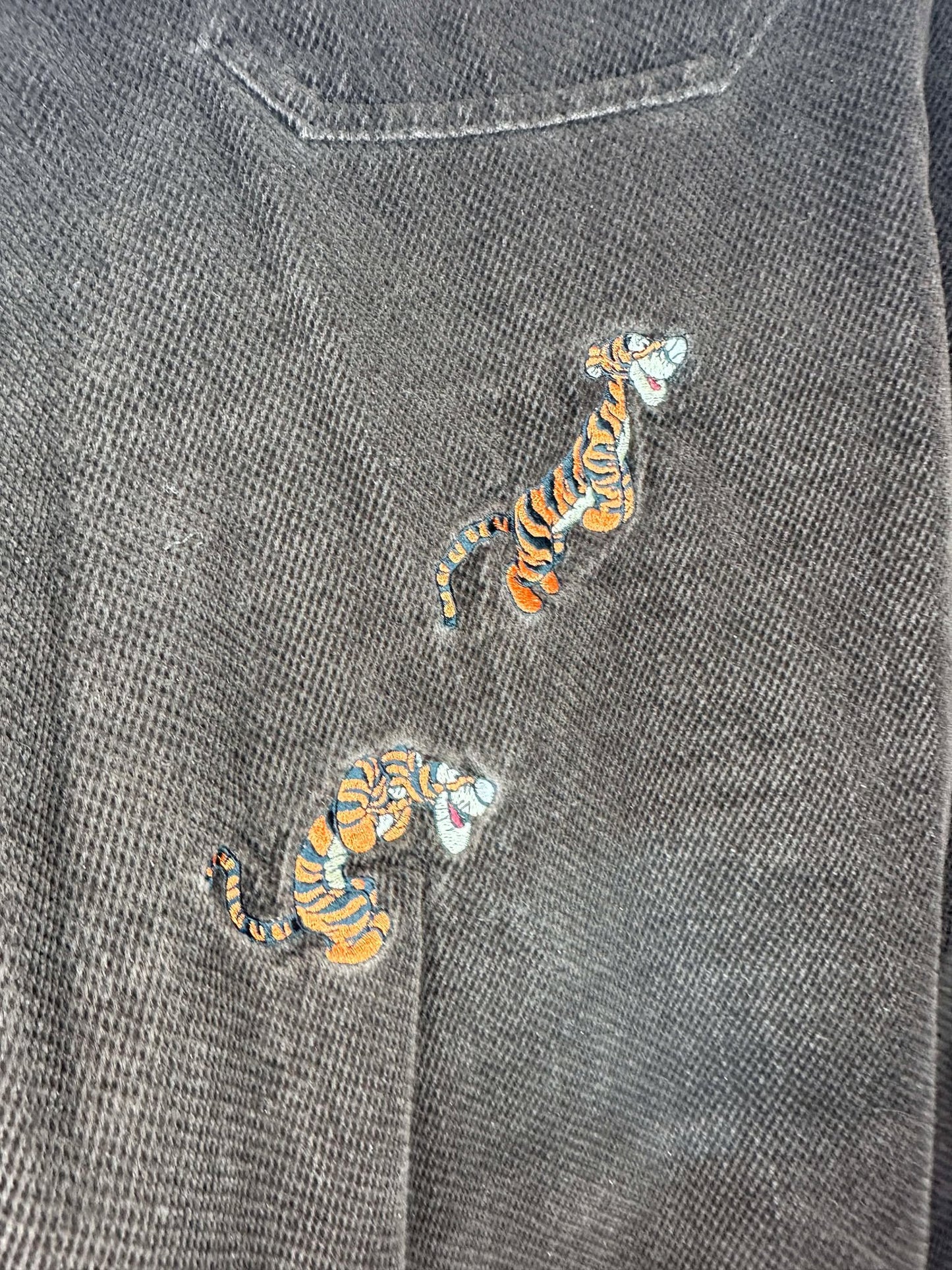 VTG x Disney x Winnie the Pooh x Tigger Embroidery x Brown Long Sleeve Button Up - XXL