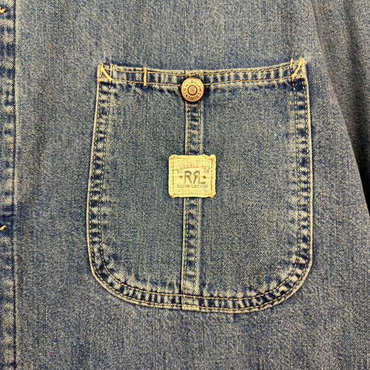 Vintage Double RRL Ralph Lauren Chore/Barn Style Long Denim Plaid Lined Jacket