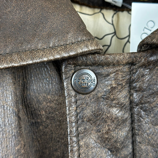Vintage Hard Rock Cafe Avirex Ankara Brown Full Zip A Genuine Leather Jacket