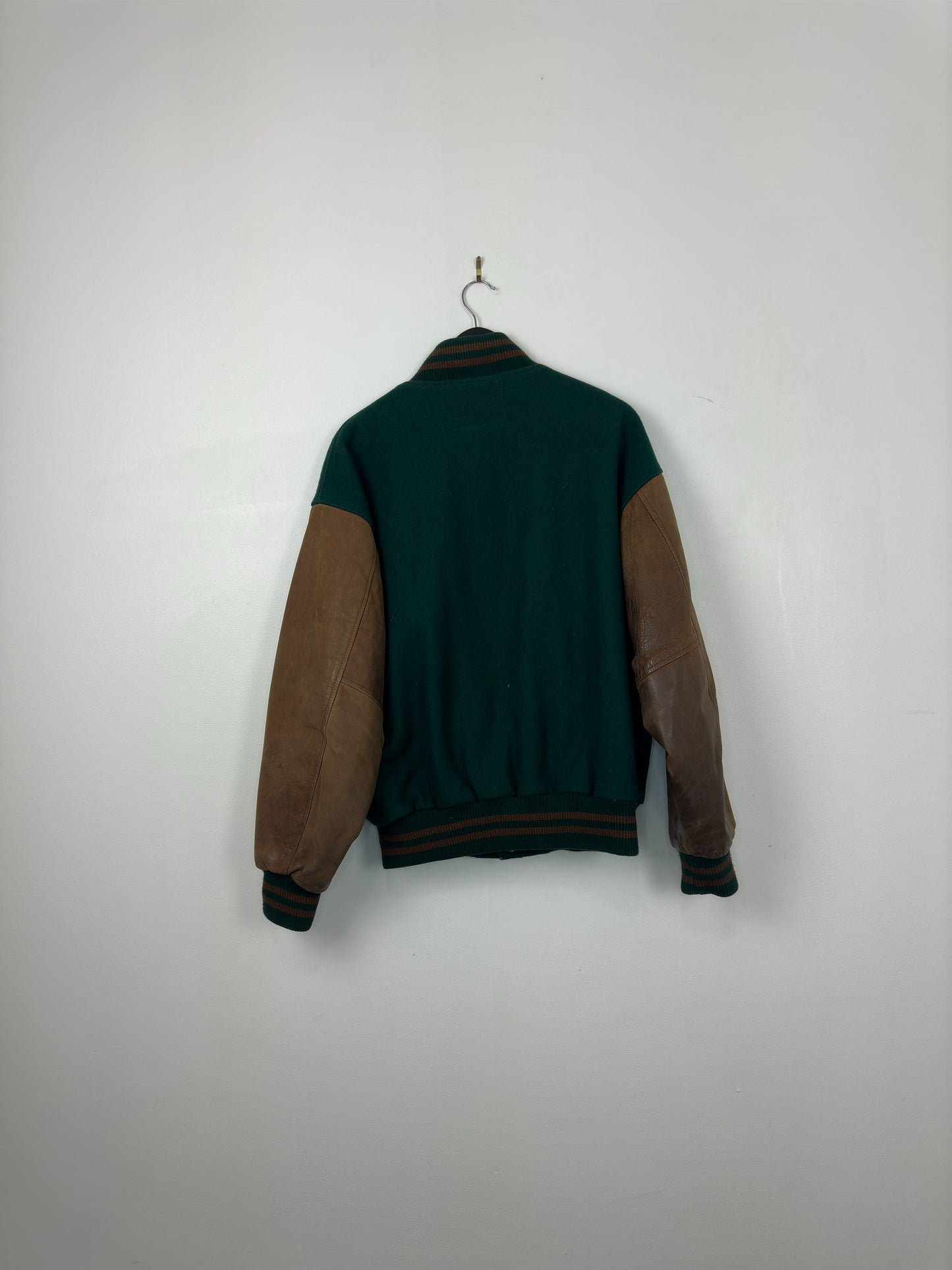 VTG x Lamasz Sport x TD x Alberta Specialist x Green Brown Leather Varsity Jacket - M