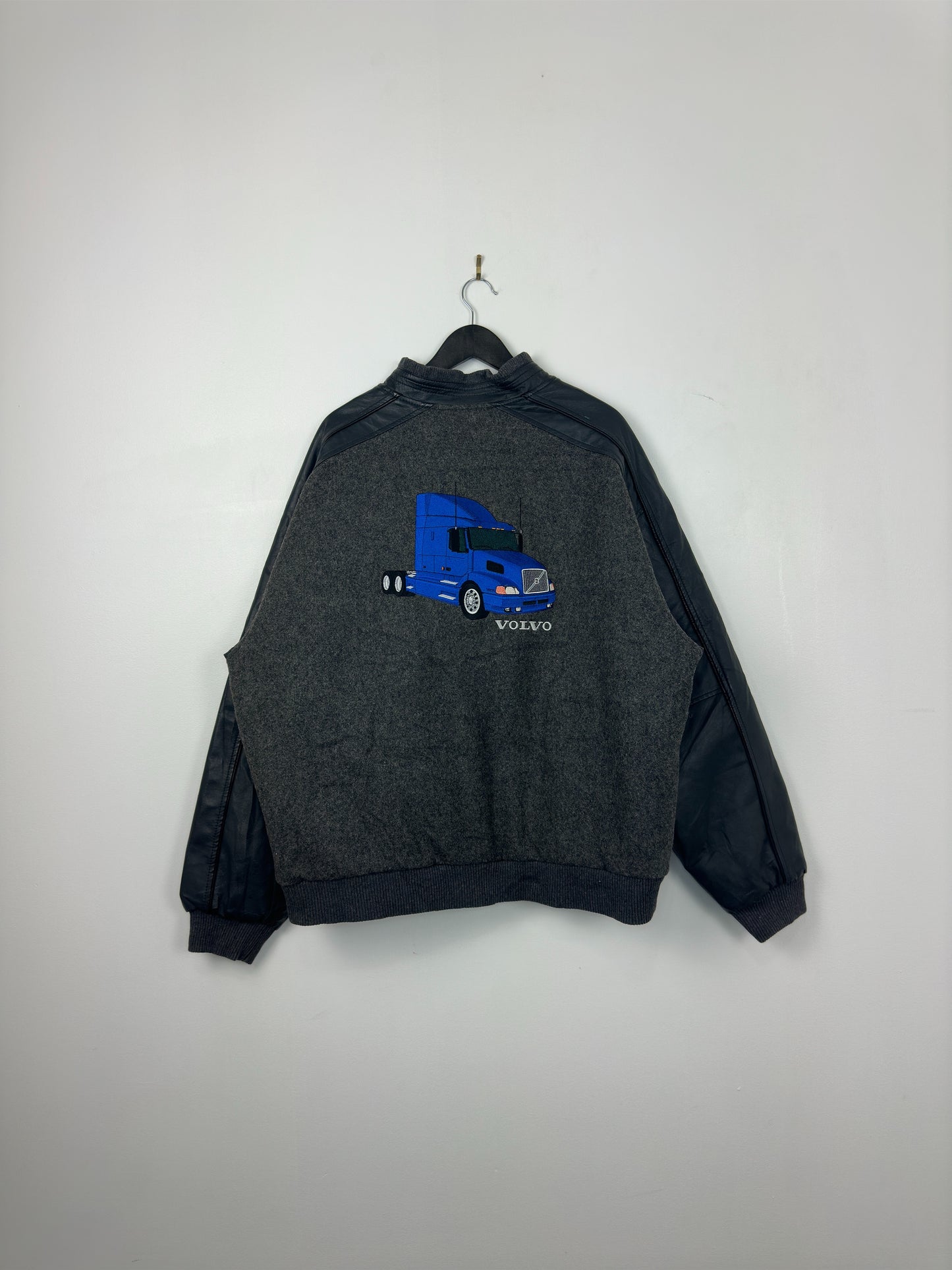 VTG x VOLVO Trucking x Alberta Heavy Truck Center x Black Brown Leather Zip Up Jacket - XXL