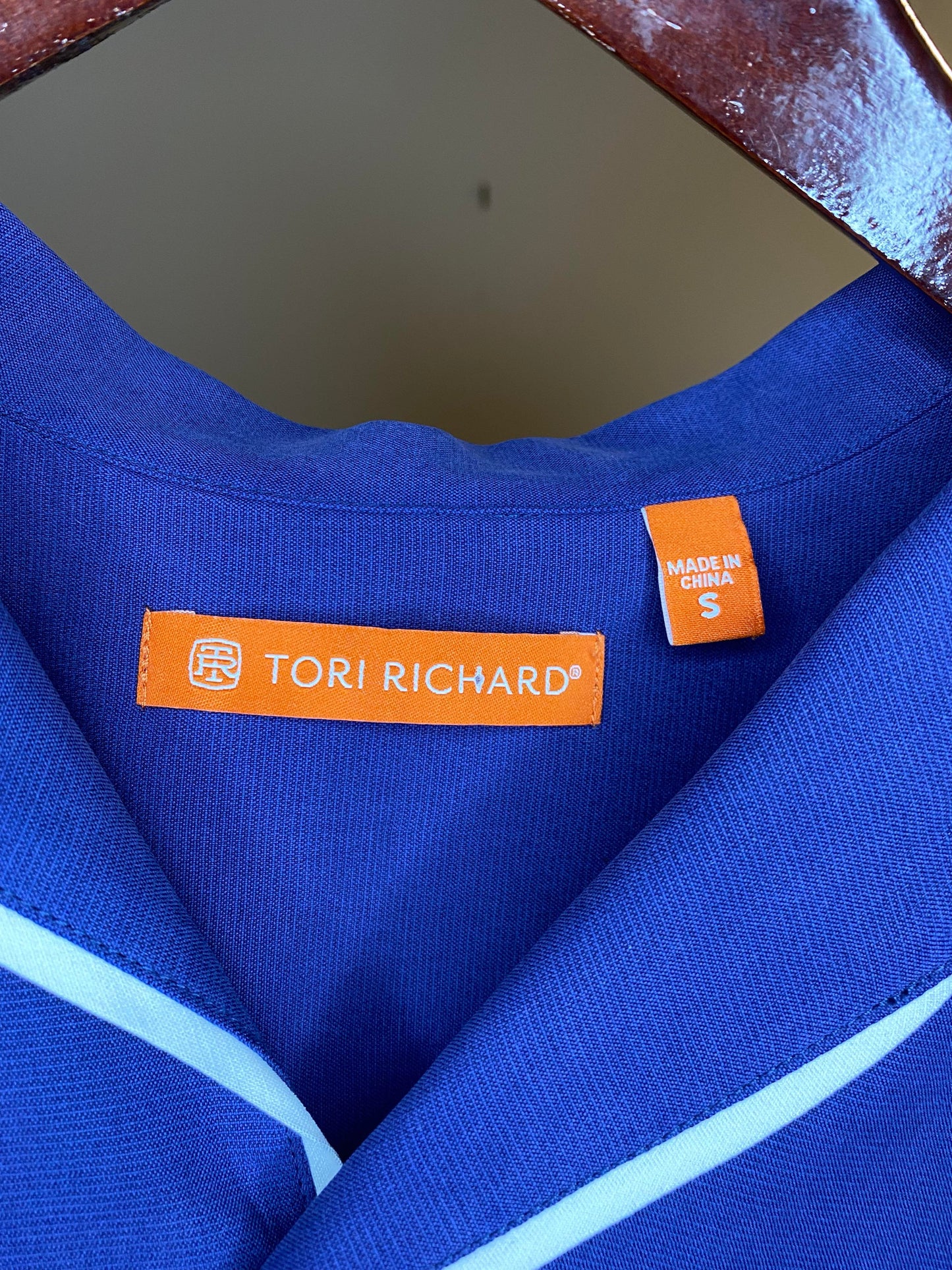 Tori Richards x USA Flag Navy Blue Short Sleeve Button-Up - S