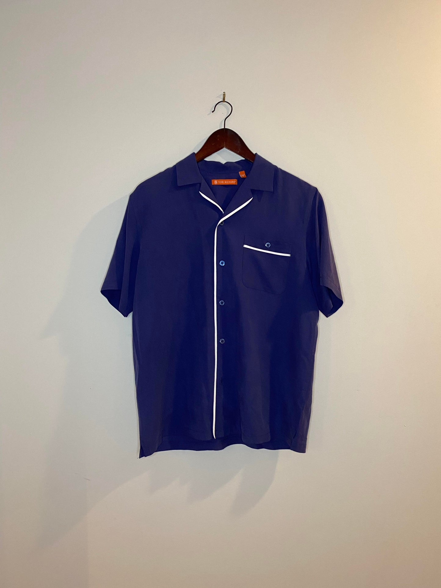 Tori Richards x USA Flag Navy Blue Short Sleeve Button-Up - S