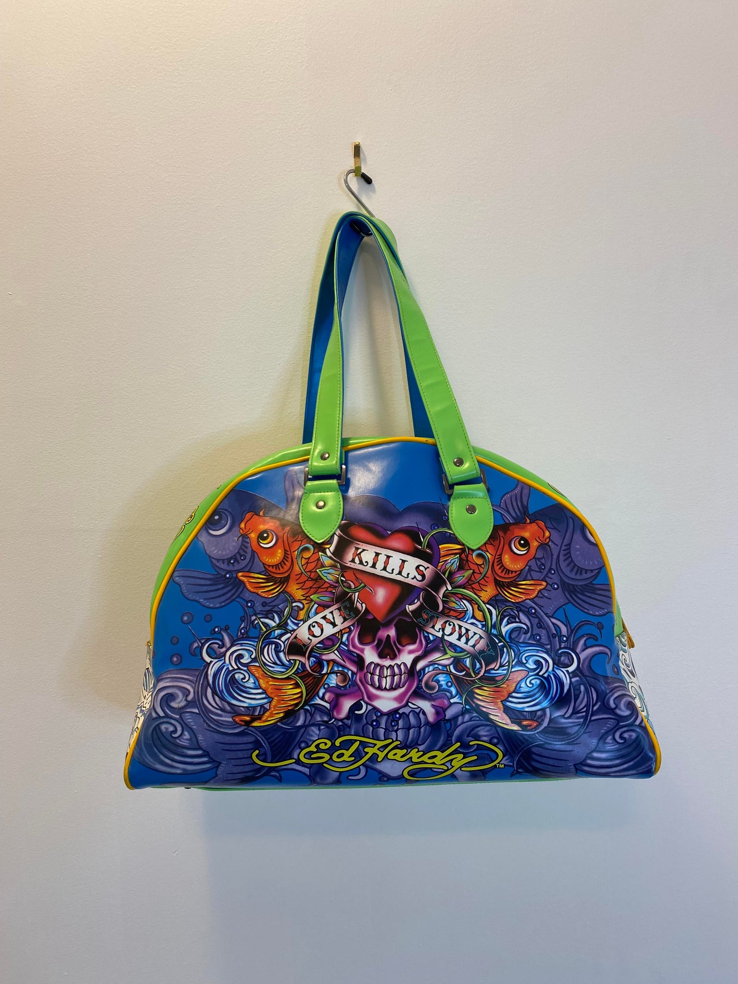 VTG x Ed Hardy x Multi-Color Siren Pattern Bowling Duffle Bag - OS